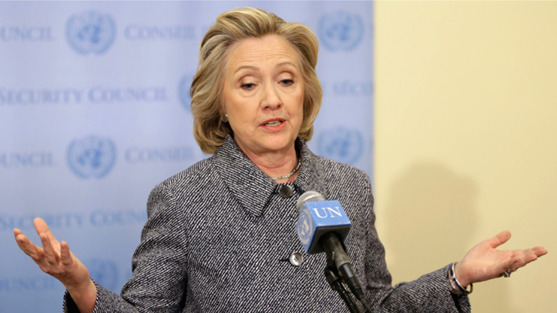 March 10, 2015: Hillary Rodham Clinton speaks to the reporters at United Nations headquarters. Clinton conceded Tuesday that she should have used a government email to conduct business as secretary of state, saying her decision was simply a matter of "convenience."