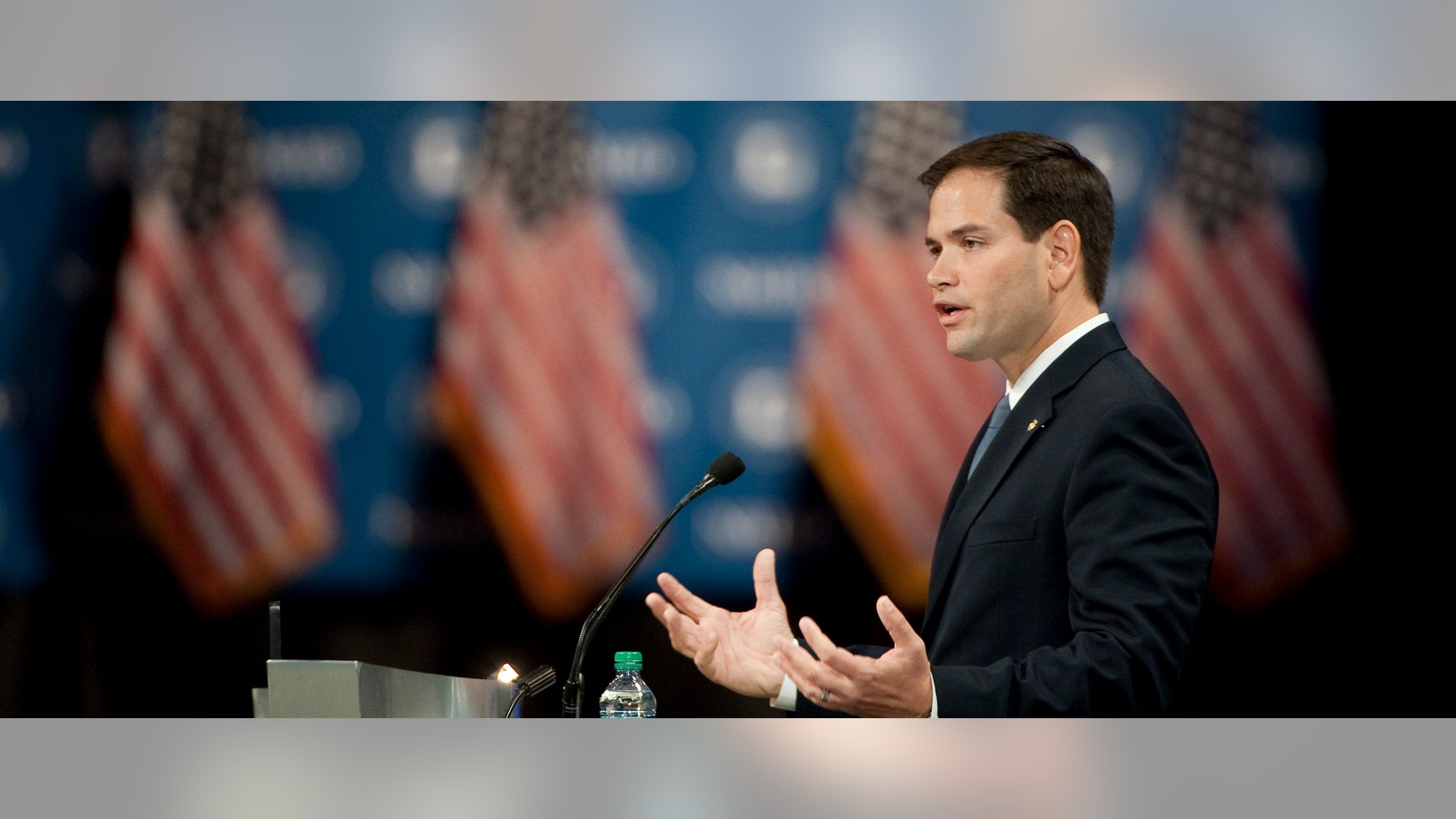 LAKE BUENA VISTA, FL - JUNE 22: U.S. Sen. Marco Rubio (R-FL) addresses the audience at the 29th annual NALEO conference June 22, 2012 in Lake Buena Vista, Florida. NALEO (National Association of Latino Elected and Appointed Officials) also hosted presumptive Republican presidential nominee Gov. Mitt Romney on Thursday and U.S. President Obama on Friday. (Photo by Edward Linsmier/Getty Images)