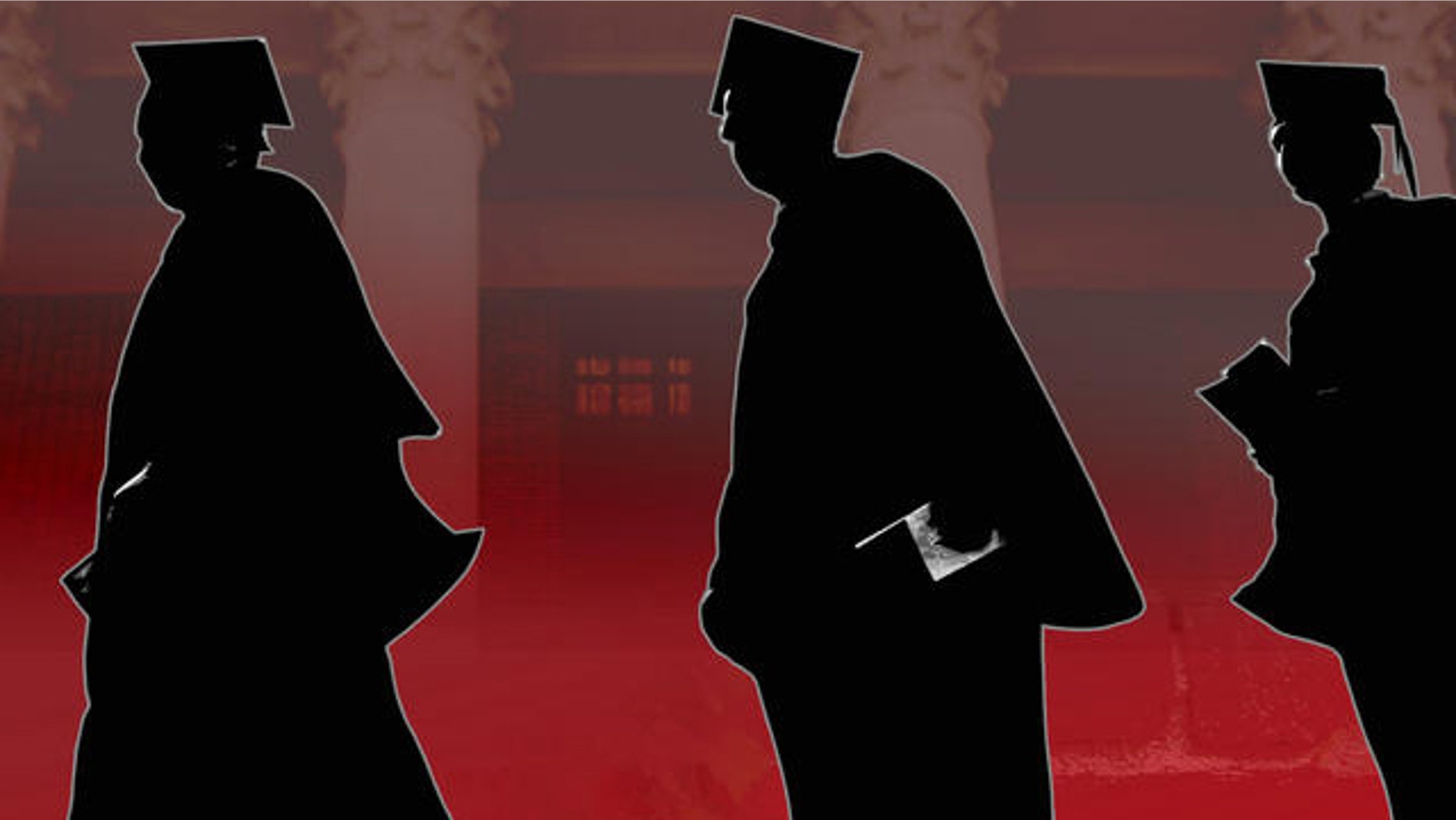 Rider University students in their caps and gowns are silhouetted as they line up for graduation ceremonies Friday, May 12, 2006, in Lawrenceville, N.J.. New York Yankees manager Joseph P. Torre and wife Alice W. Torre received honorary degrees from the school. (AP Photo/Mel Evans)