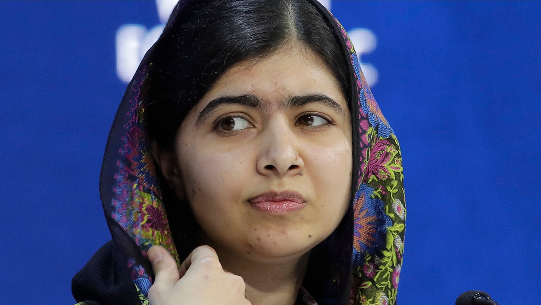 In this Jan. 25, 2018, file photo, Nobel laureate Malala Yousafzai attends an annual meeting of the World Economic Forum in Davos, Switzerland.
