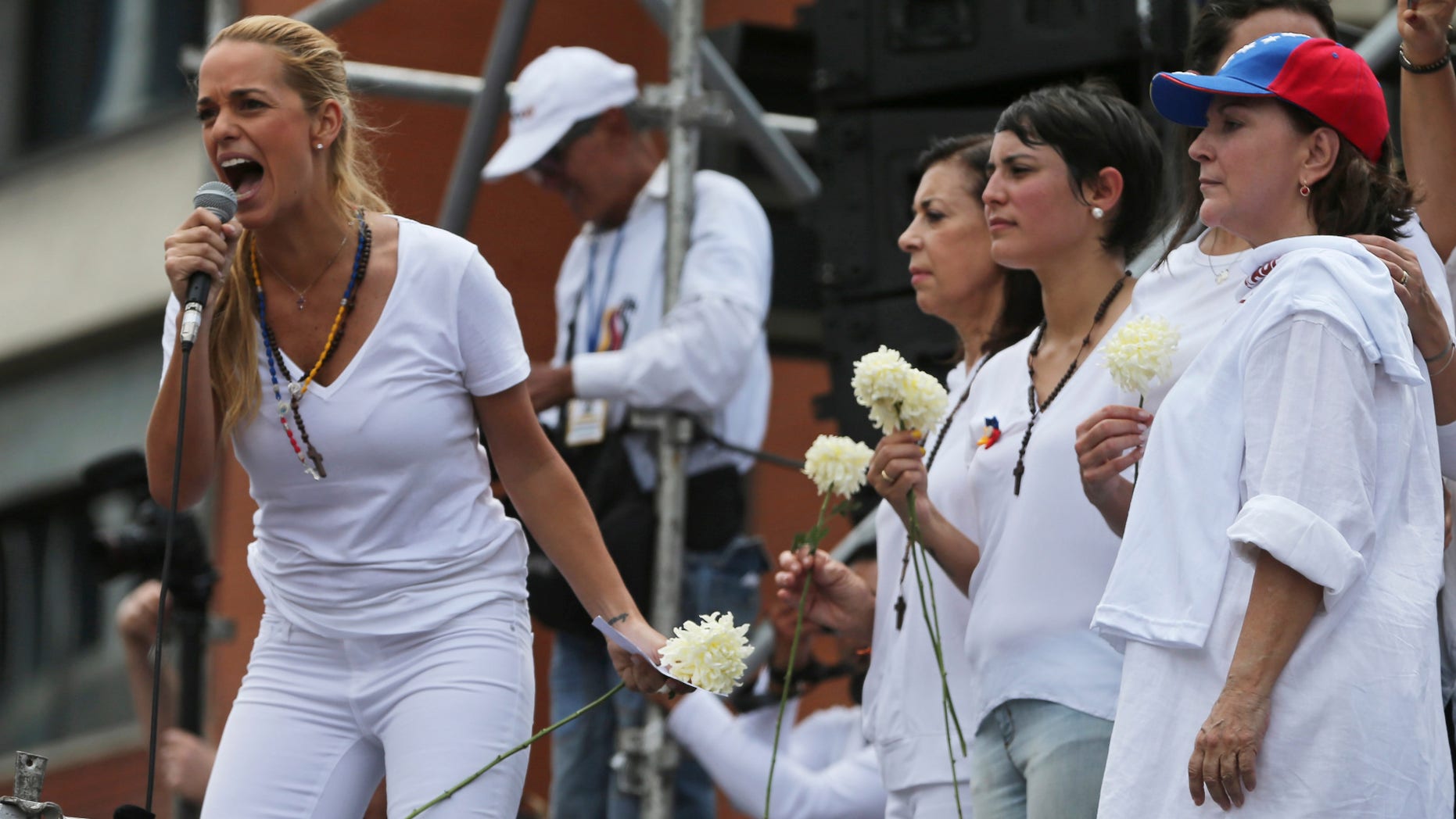 Lilian Tintori, wife of jailed opposition leader Leopoldo López, during a protest on May 30, 2015 in Caracas.