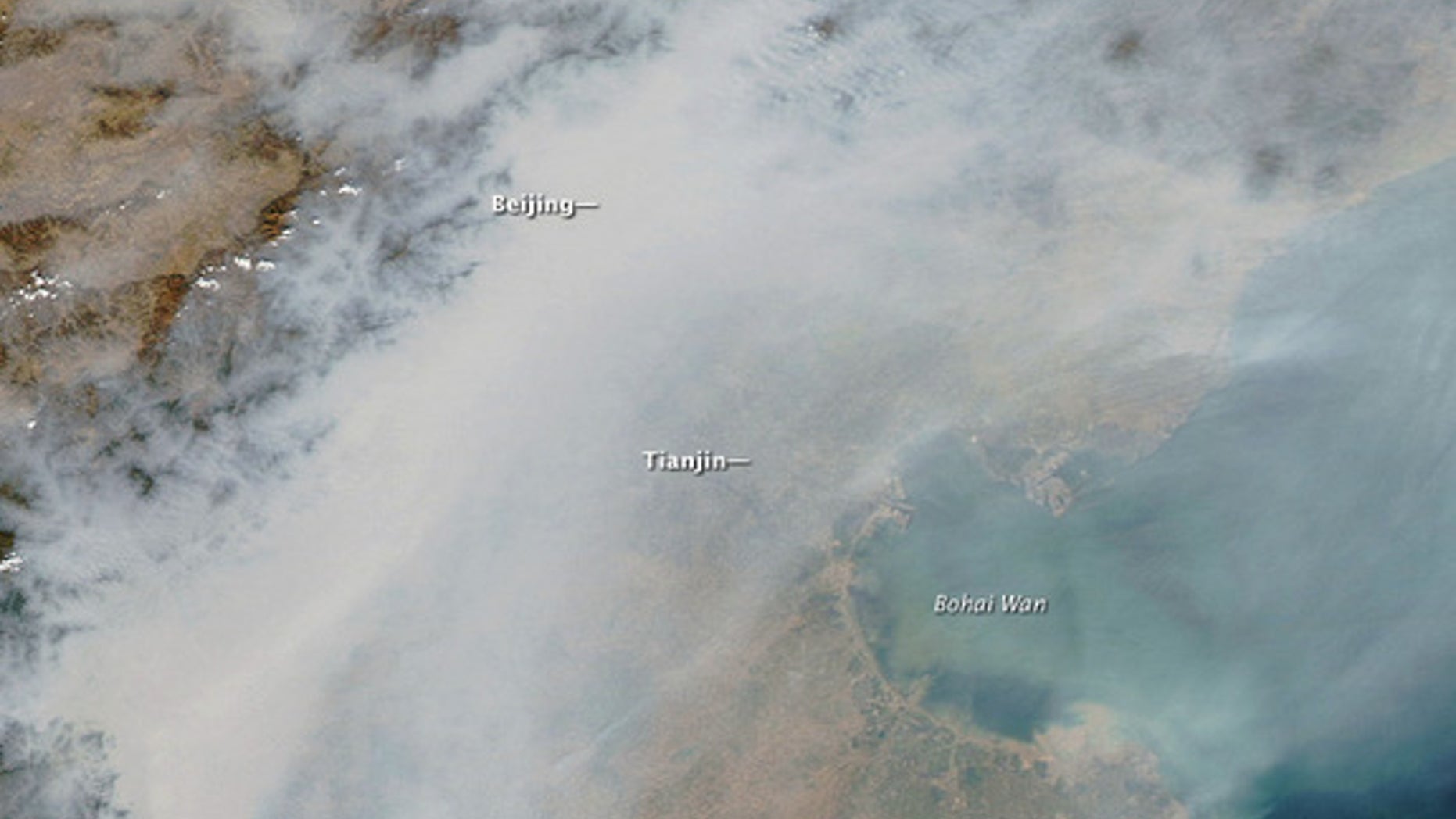 Beijing was completely obscured by air pollution on Oct. 9, 2010.
