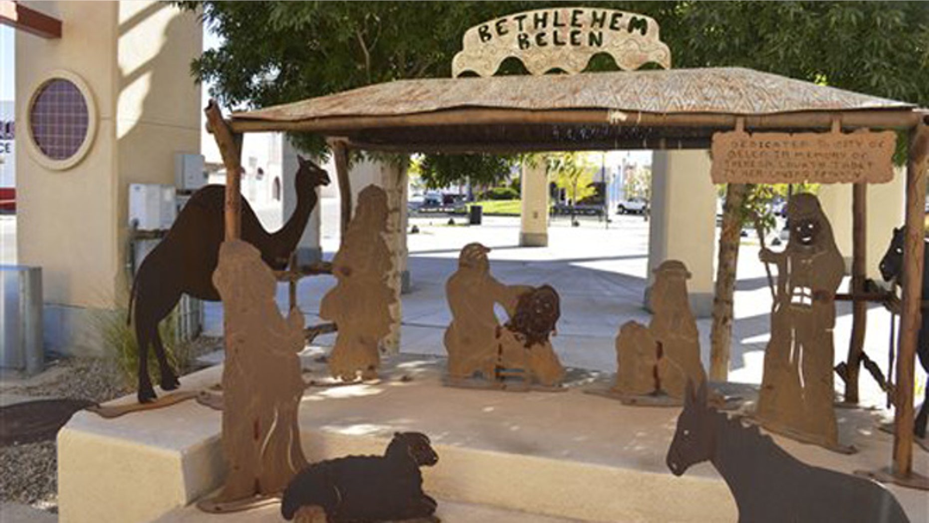Oct. 13, 2015: A Nativity scene in Belen, N.M., is displayerd next to City Hall, where it has been since 1992. The little town of Belen Spanish for Bethlehem is fighting to keep the all-year round Nativity scene on city property, despite objections from a Wisconsin-based organization who that wants it removed over church-state concerns.