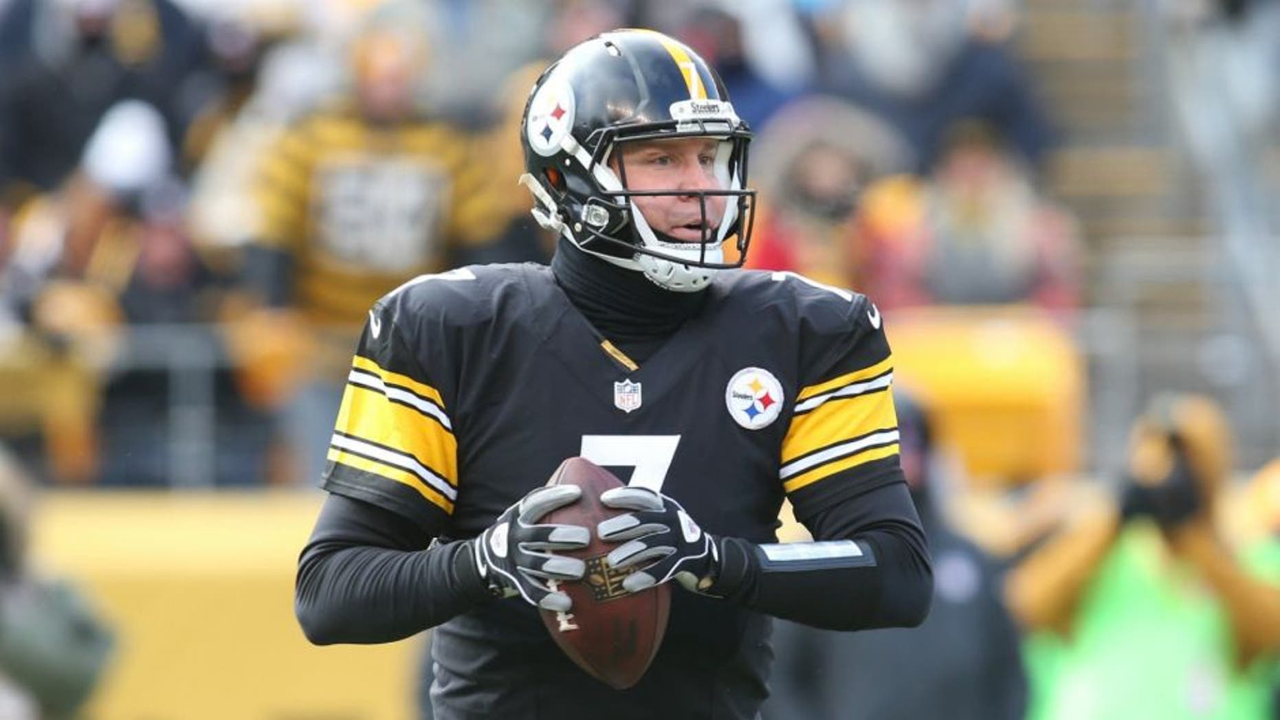 Jan 8, 2017; Pittsburgh, PA, USA; Pittsburgh Steelers quarterback Ben Roethlisberger (7) looks to pass the ball during the first half in the AFC Wild Card playoff football game against the Miami Dolphins at Heinz Field. Mandatory Credit: Charles LeClaire-USA TODAY Sports