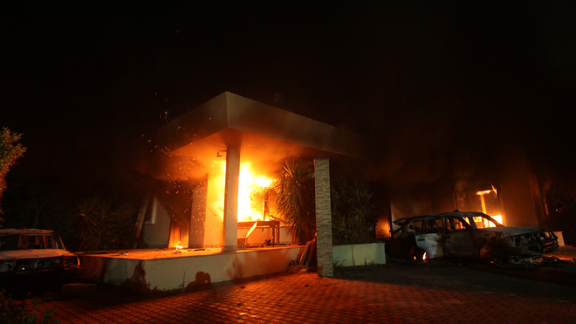 Sept. 11, 2012: The U.S. Consulate in Benghazi is seen in flames during a terrorist attack that claimed the lives of four Americans.