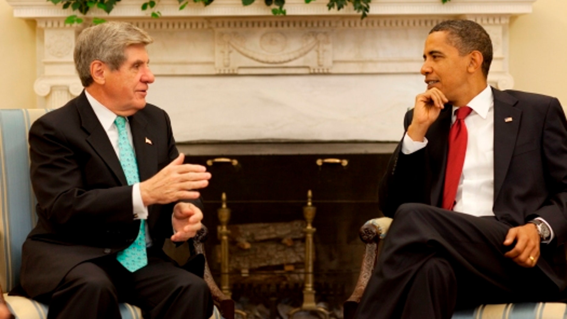 President Barack Obama meets with Senator Ben Nelson of Nebraska to discuss health care reform
