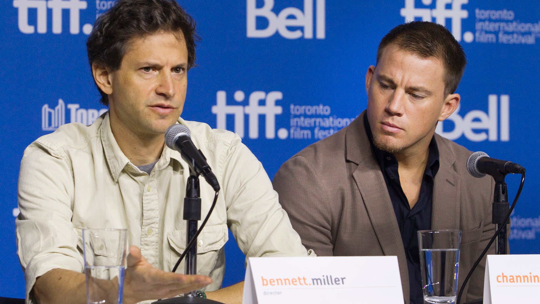 September 8, 2014. Channing Tatum (R) and director Bennett Miller attend a news conference to promote the film "Foxcatcher" at the Toronto International Film Festival (TIFF) in Toronto.