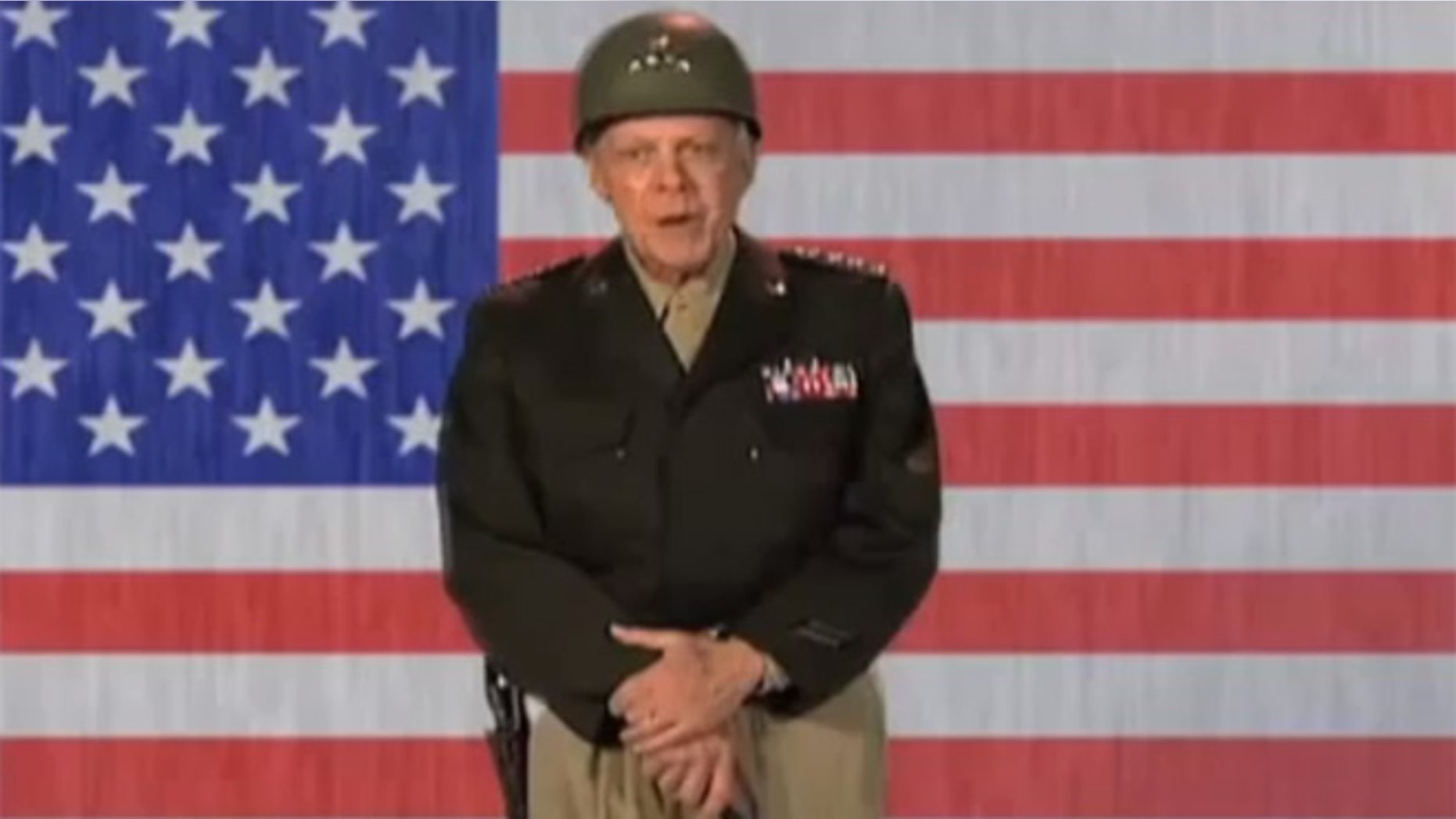 Shown here is an image from the 'Patton' parody produced for a Veterans Affairs department conference in 2011.