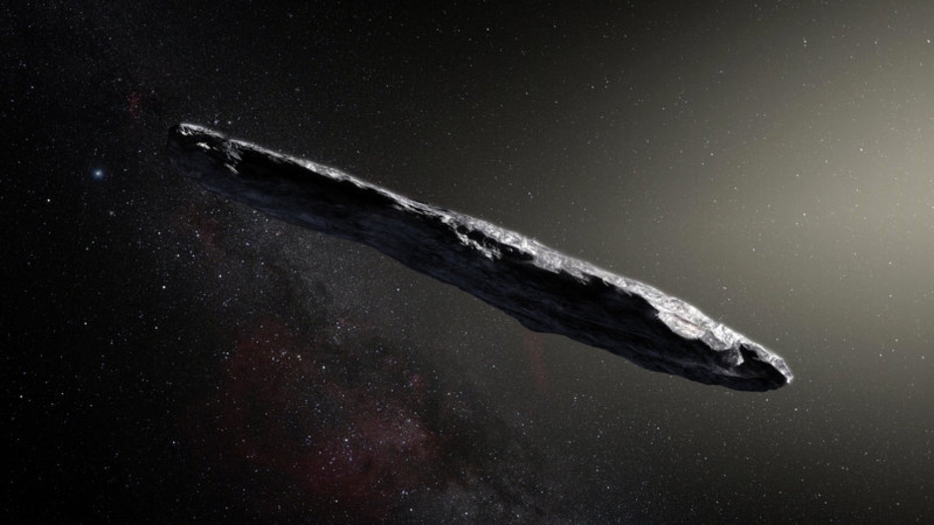 An artist's depiction of Oumuamua, the first detected interstellar object.