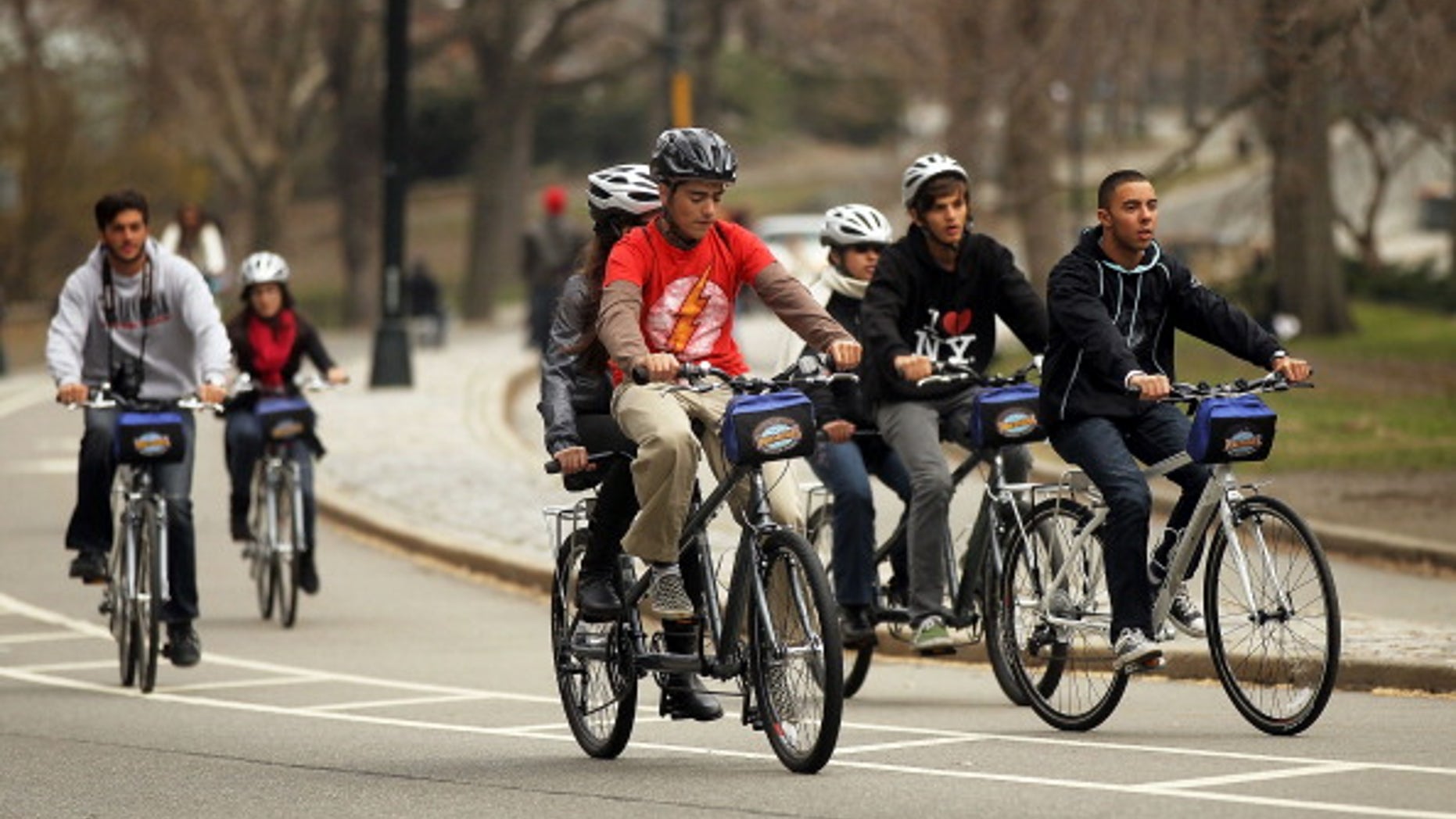 Cyclists ride in New York City's Central Park.