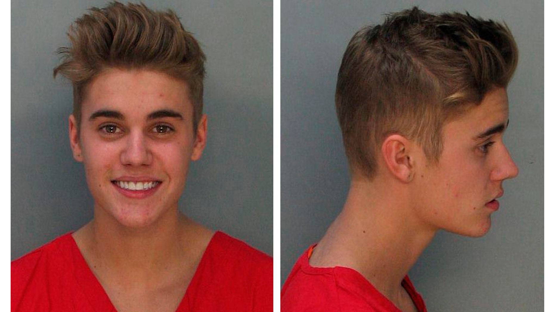 January 23, 2014. Justin Bieber is shown in this combo of booking photos provided by the Miami-Dade Corrections and Rehabilitation Department in Miami, Florida.