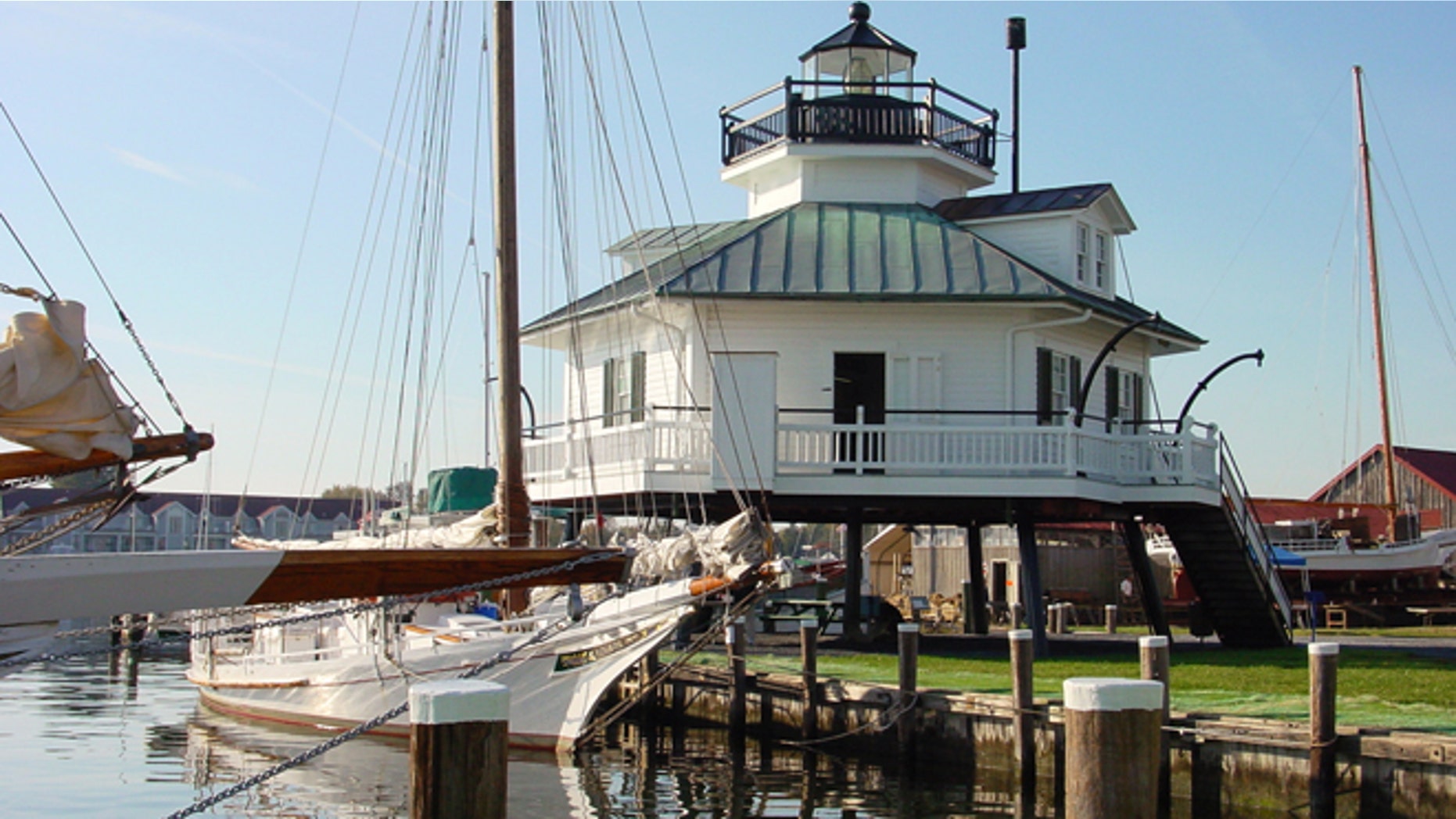 Hooper Strait Lighthouse and skipjack Nathan of Dorchester.