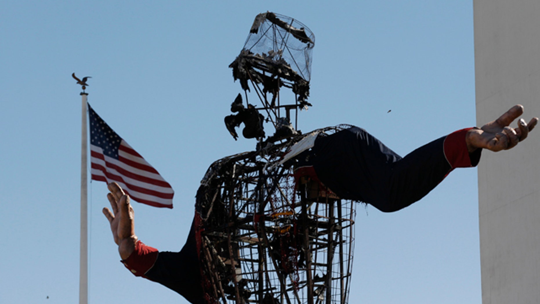 Oct. 19, 2012: The burned remains of Big Tex stand at the State Fair of Texas in Dallas. (AP)