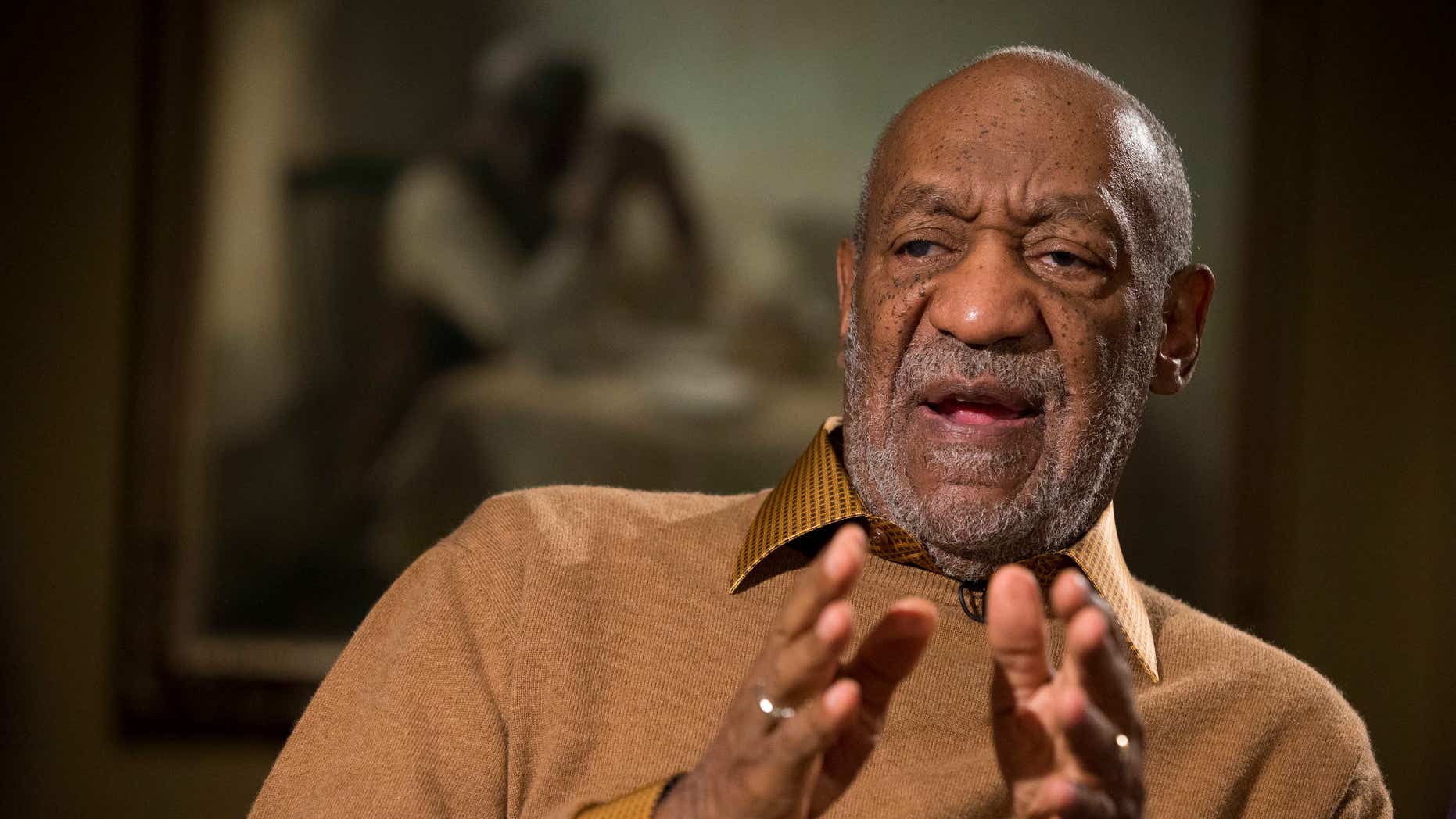 Nov. 6, 2014. Bill Cosby gesturing during an interview about the upcoming exhibit, "Conversations: African and African-American Artworks in Dialogue", at the Smithsonian's National Museum of African Art in Washington.