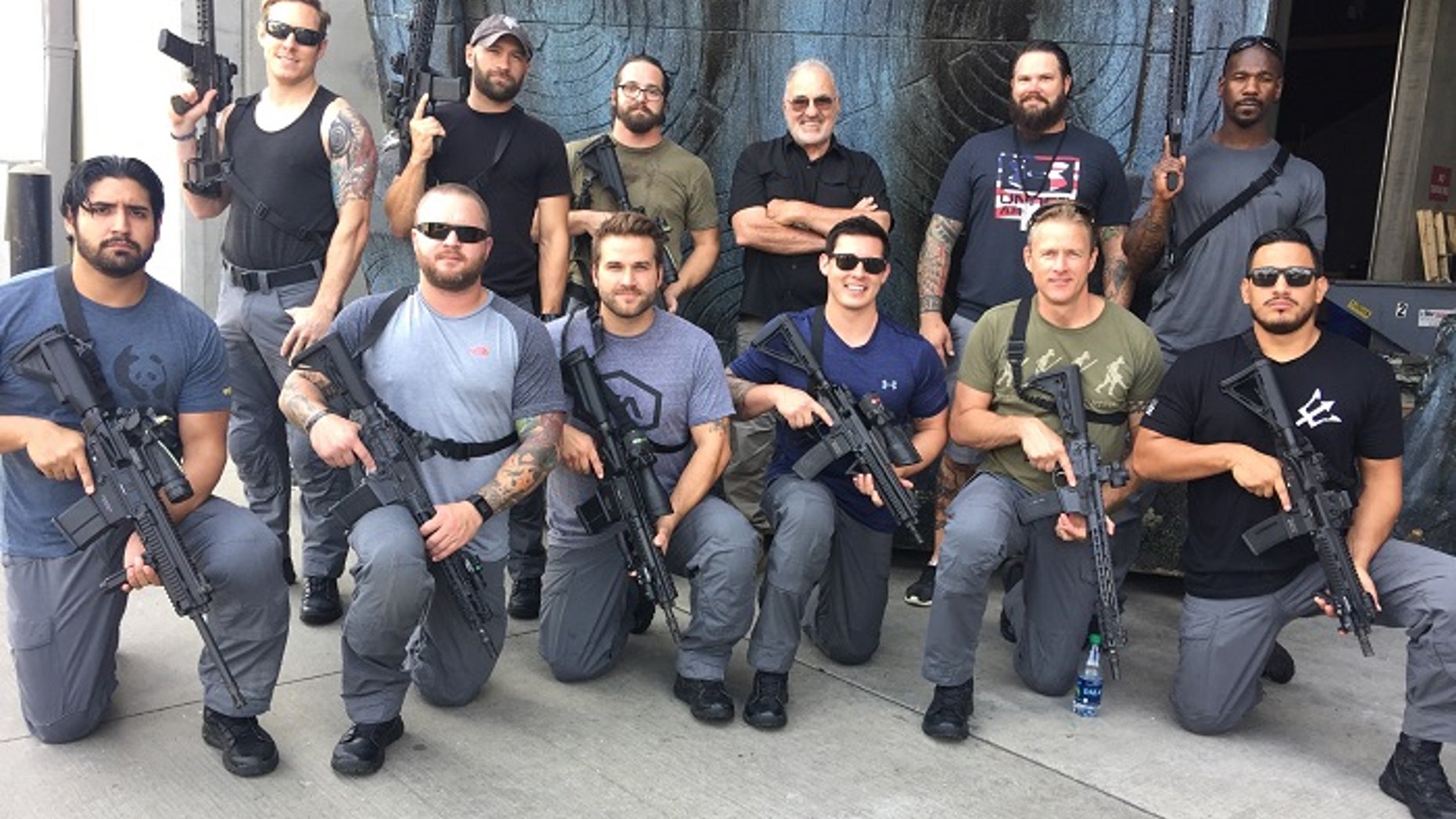 Patrick Bisher and other SEALs on the set of the latest Transformers movie.