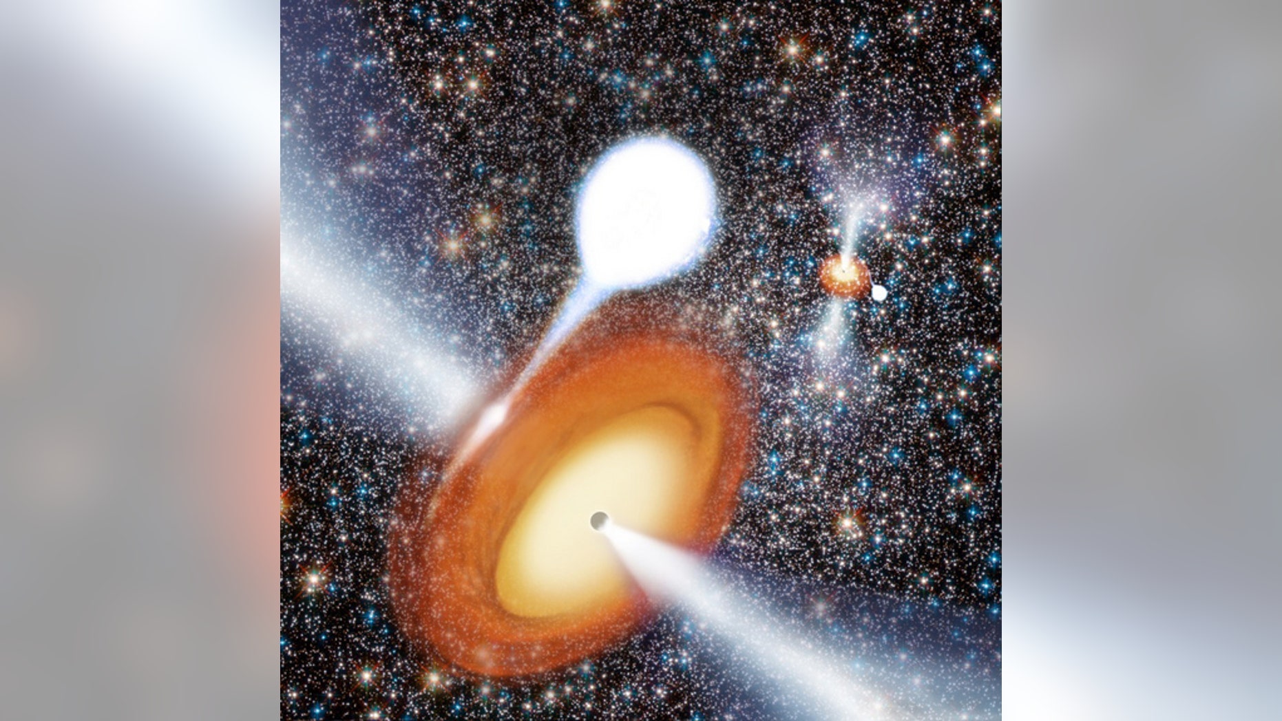 An artist's conception of a black hole in globular cluster.