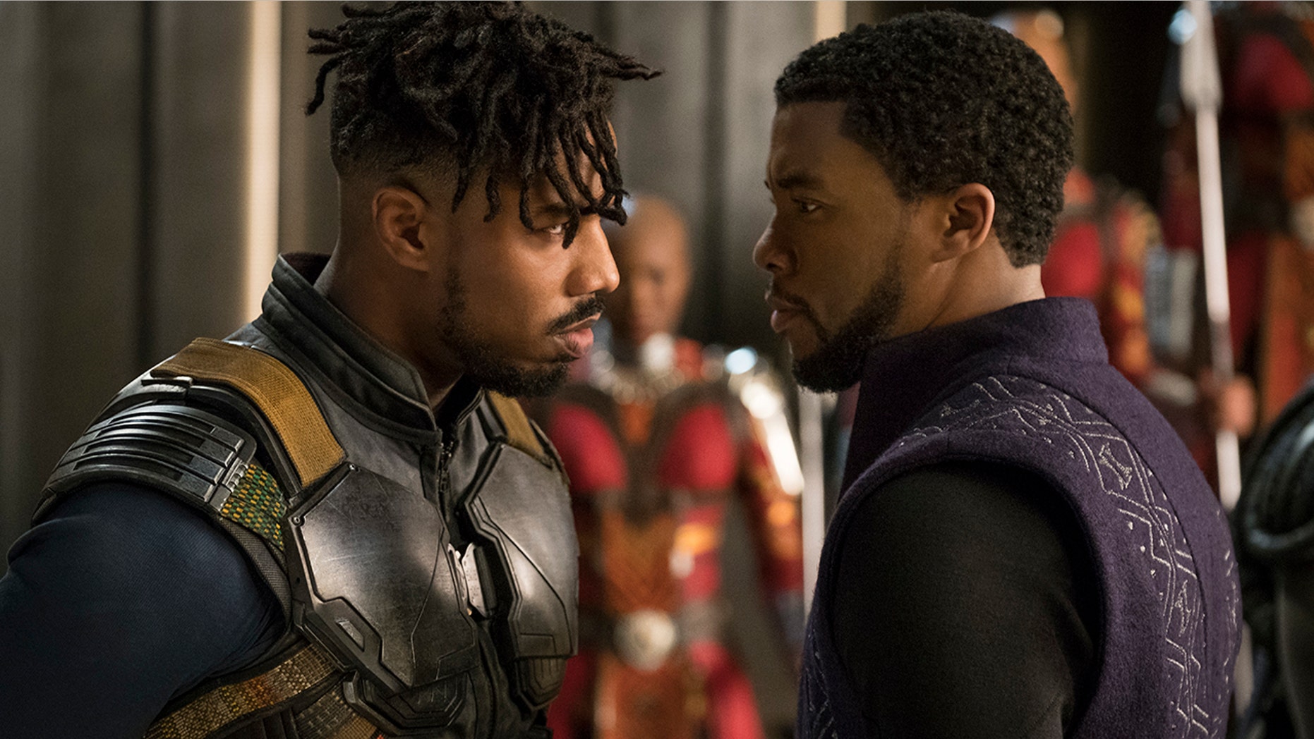 Michael B. Jordan and Chadwick Bosman in 'Black Panther.'