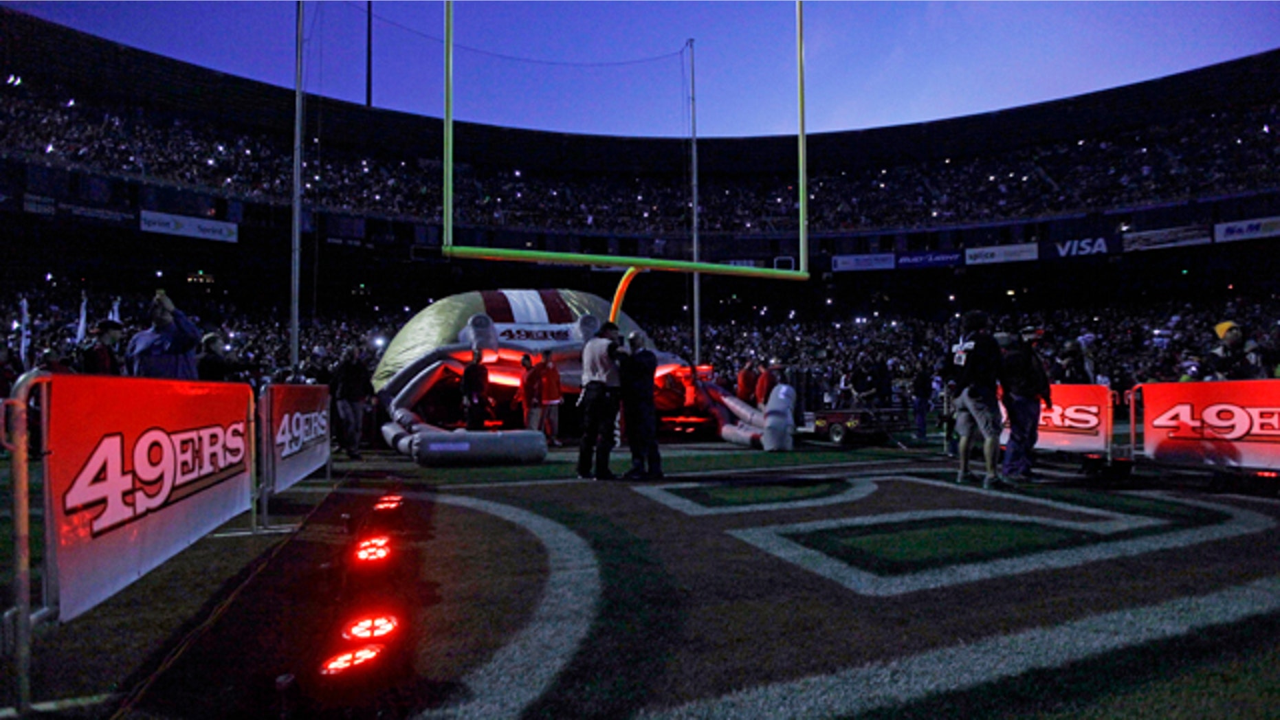 Dec. 19, 2011: Fans and officials wait in Candlestick Park stadium during a power outage before an NFL football game between the San Francisco 49ers and the Pittsburgh Steelers in San Francisco.