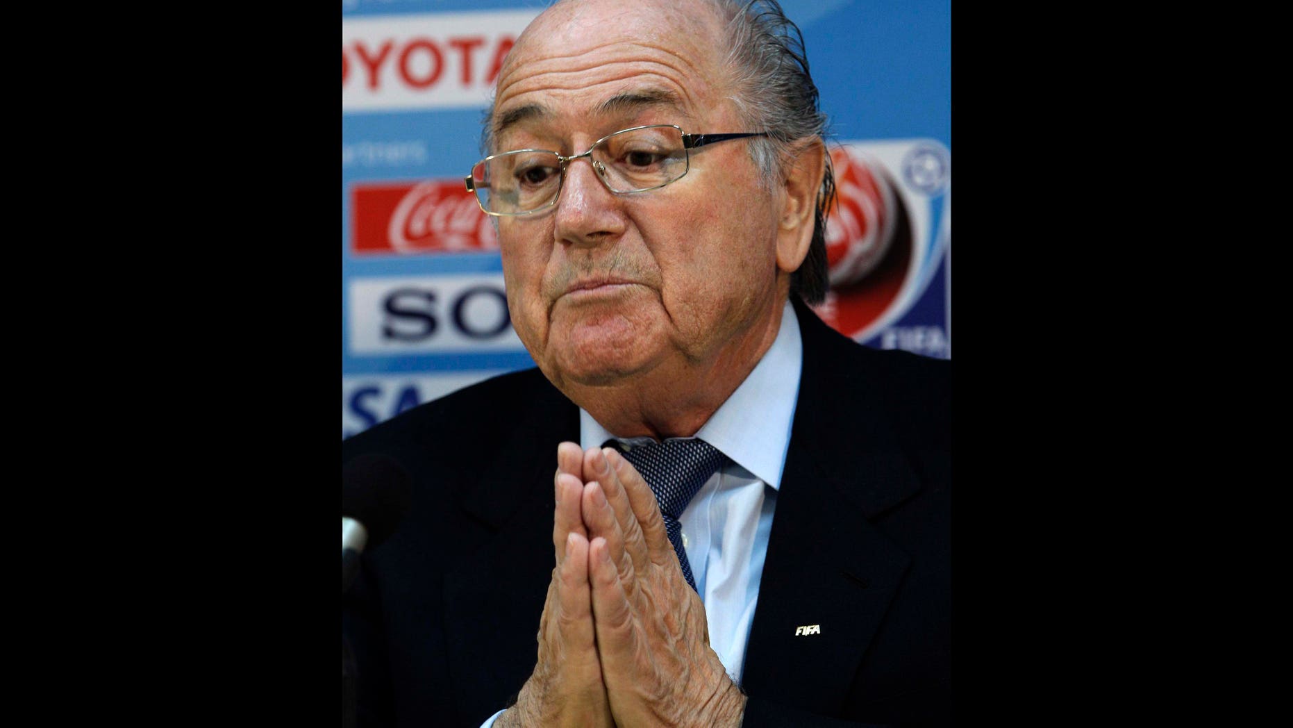 FIFA President Joseph S. Blatter, gestures during a press conference for the FIFA Club World Cup at Zayed sport city stadium, in Abu Dhabi, United Arab Emirates Friday, Dec. 17, 2010.(AP Photo/Hussein Malla)