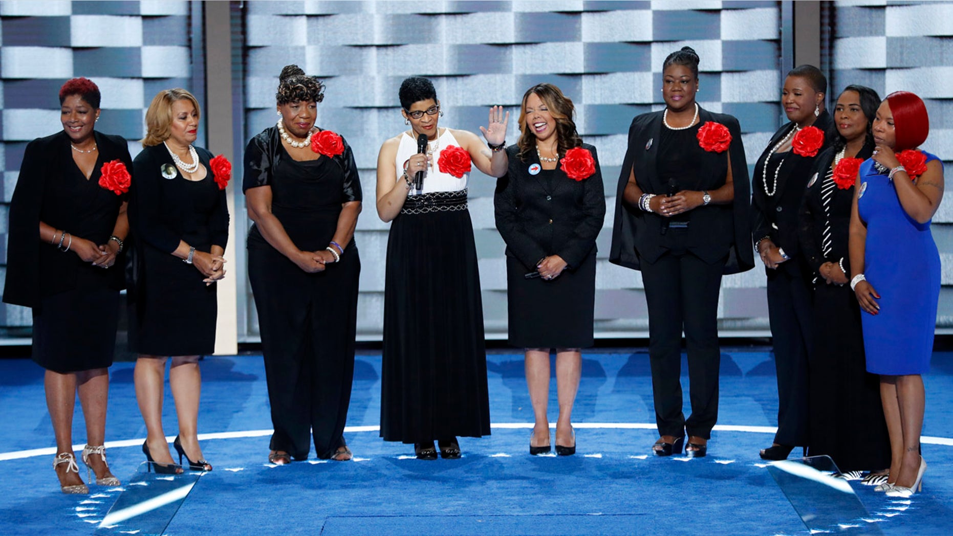 July 26, 2016: Sybrina Fulton, Geneva Reed-Veal, Lucy McBath, Gwen Carr, Cleopatra Pendleton, Maria Hamilton, Lezley McSpadden and Wanda Johnson from Mothers of the Movement speak during the second day of the Democratic National Convention in Philadelphia