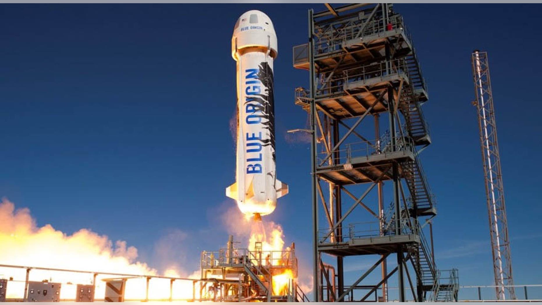 Blue Origin's New Shepard suborbital vehicle lifts off on a test flight in January 2016. The company launched a presumably new variant of New Shepard on Dec. 12, 2017, according to media reports and a Federal Aviation Administration launch license.