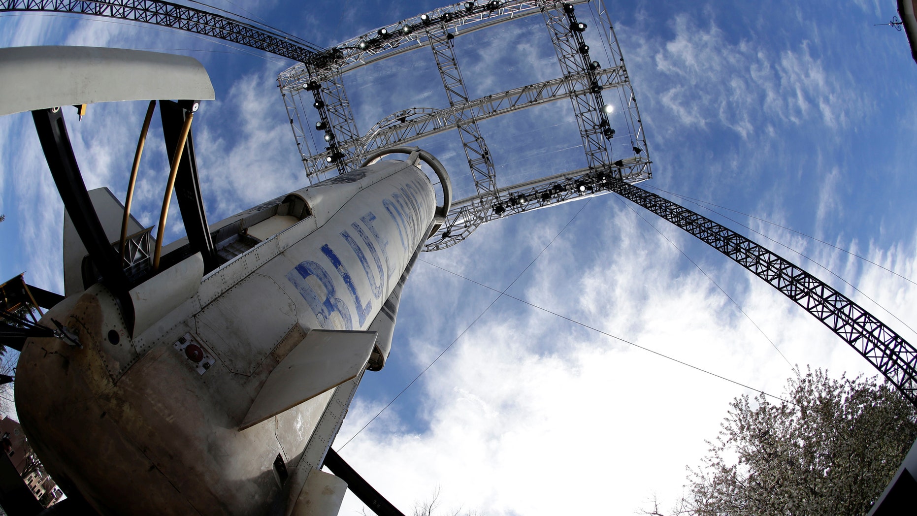 File photo: A general view of the Blue Origin New Shepard rocket booster at the 33rd Space Symposium in Colorado Springs, Colorado, United States April 5, 2017. (REUTERS/Isaiah J. Downing)