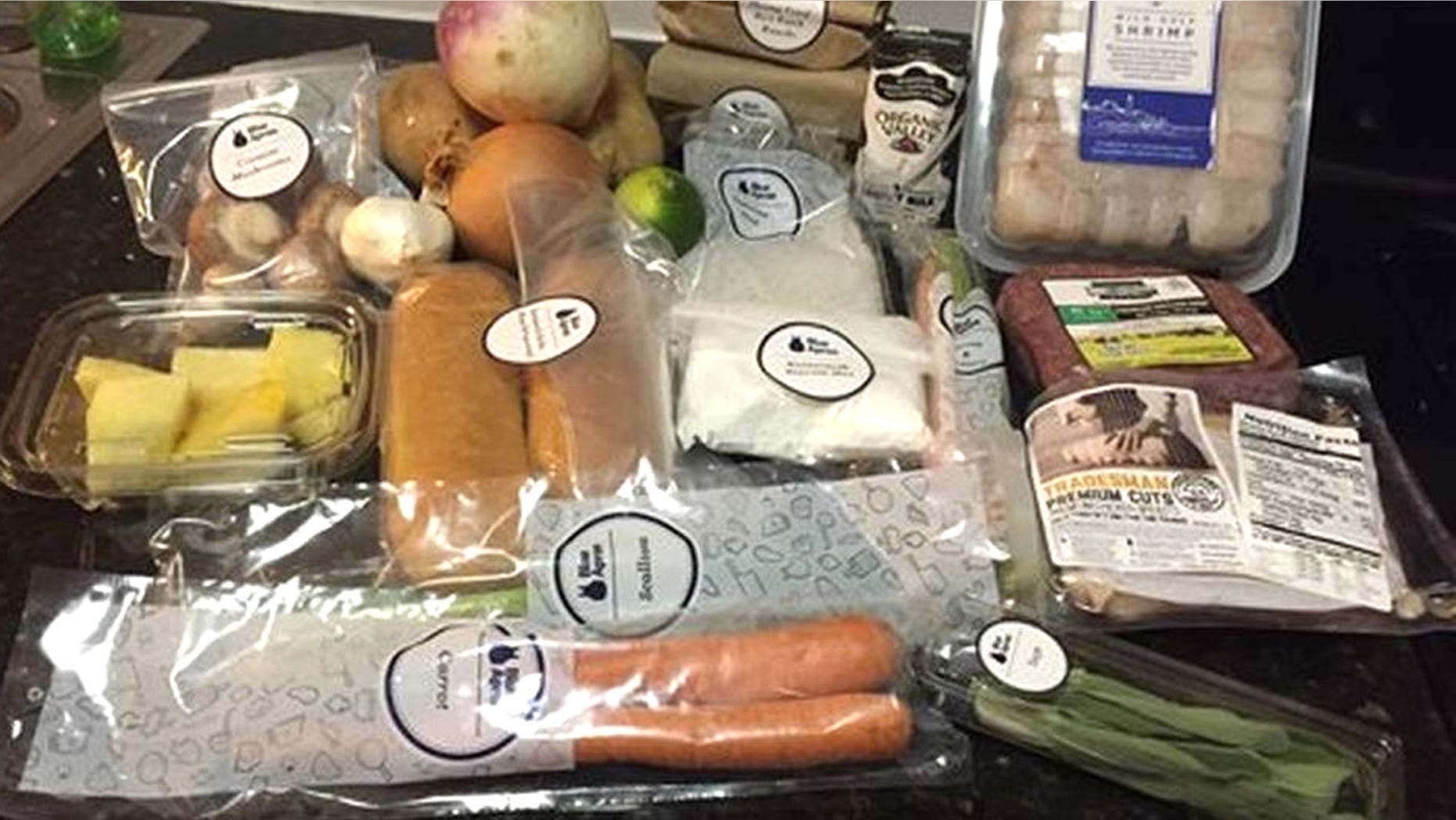 Ingredients from a three-meal Blue Apron box in New York.