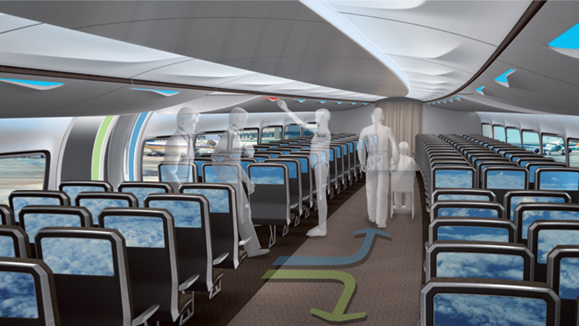 Boarding from the center will cut the clutter as you enter the plane cabin.