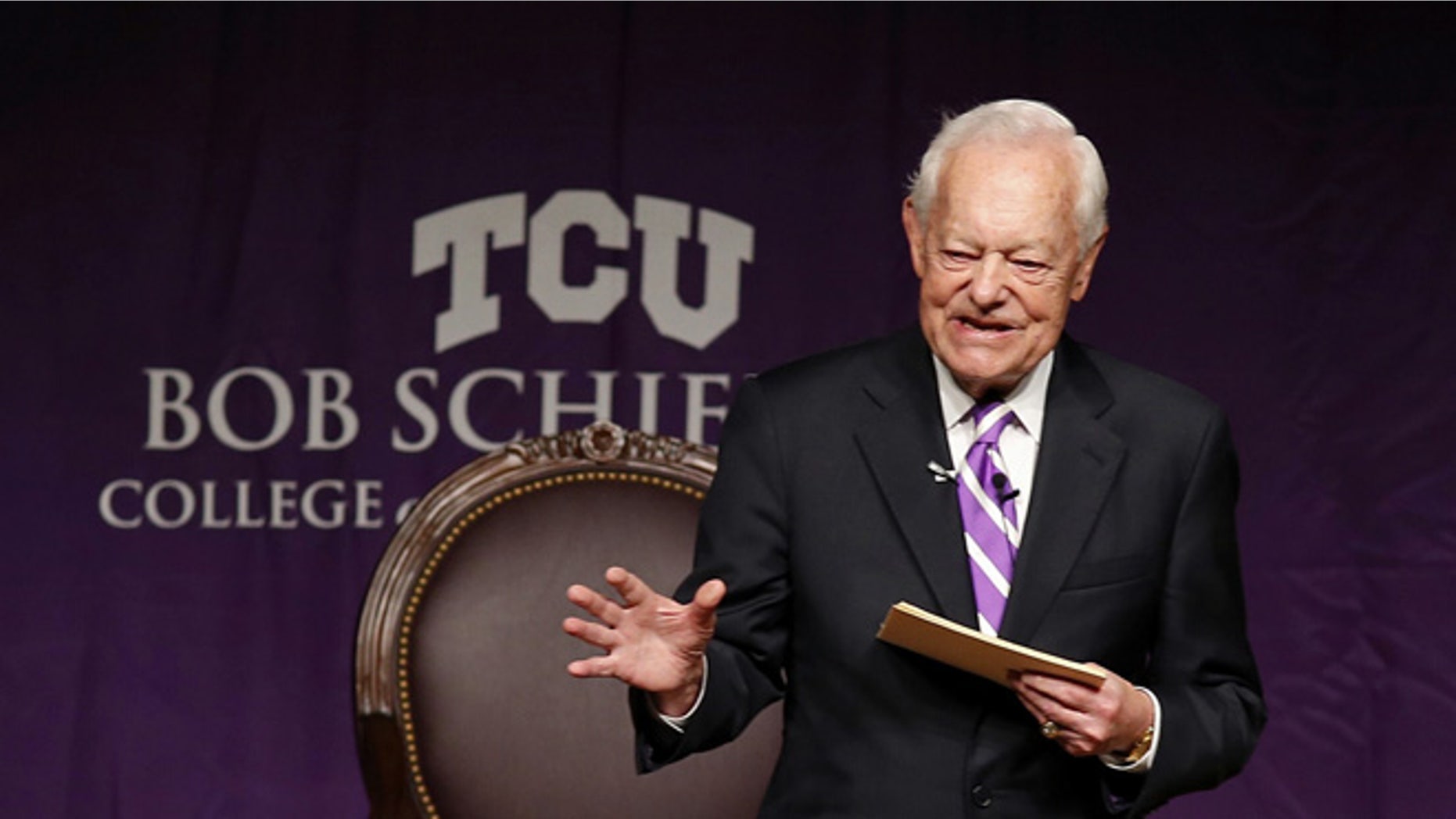 April 8, 2015: Bob Schieffer opens the Schieffer Symposium on the News at TCU in Fort Worth, Texas.