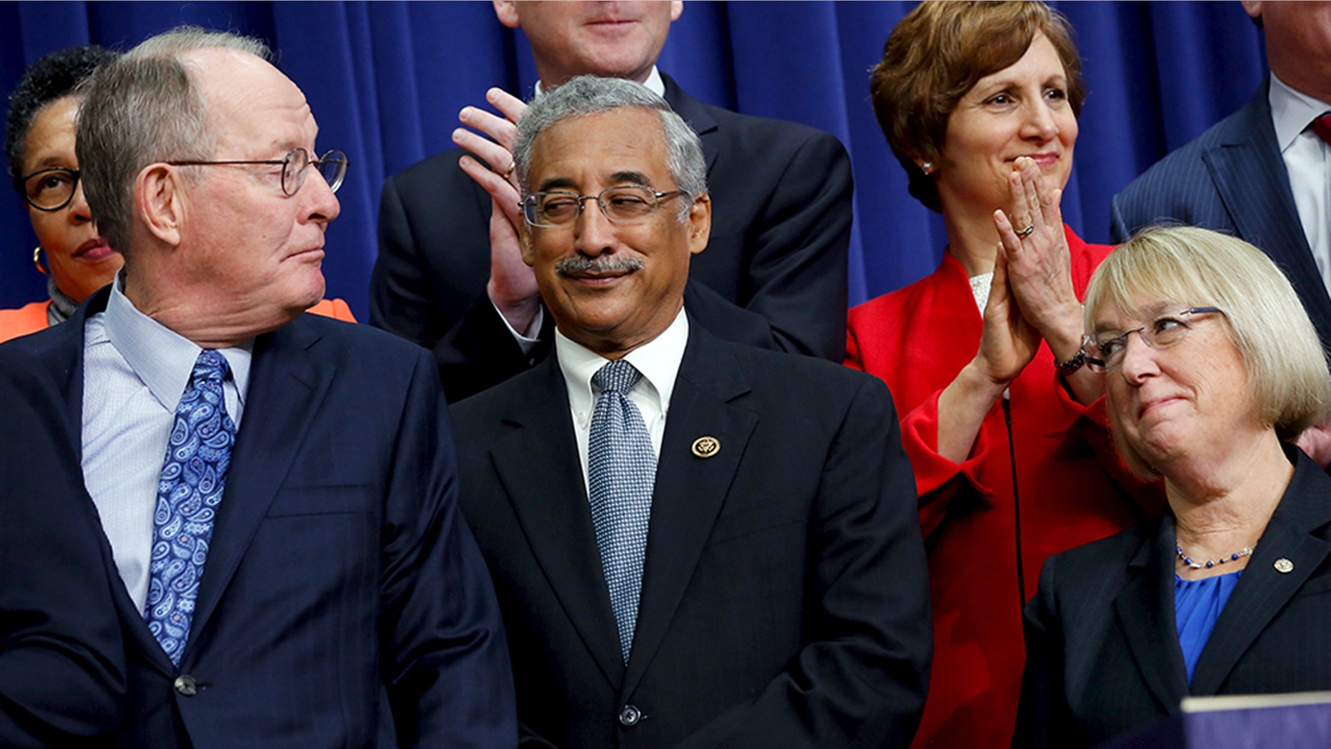 Rep. Bobby Scott, D-Va., (center, in 2015) is accused of sexually harassing a former Congressional Black Caucus fellow.