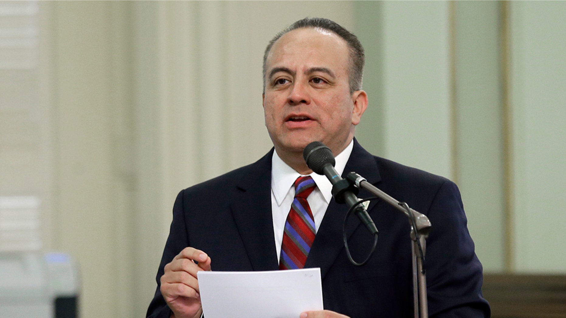 FILE - In this May 4, 2017, file photo, Assemblyman Raul Bocanegra, D-Los Angeles, speaks at the Capitol in Sacramento, Calif. Bocanegra says he's stepping down amid allegations of sexual misconduct.