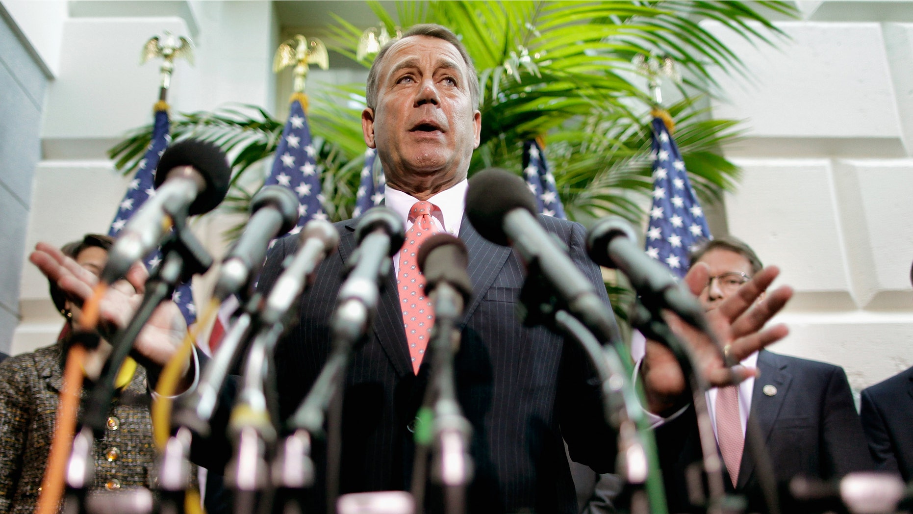Speaker of the House John Boehner (R-OH) (C) is joined by other members of the House GOP leadership.