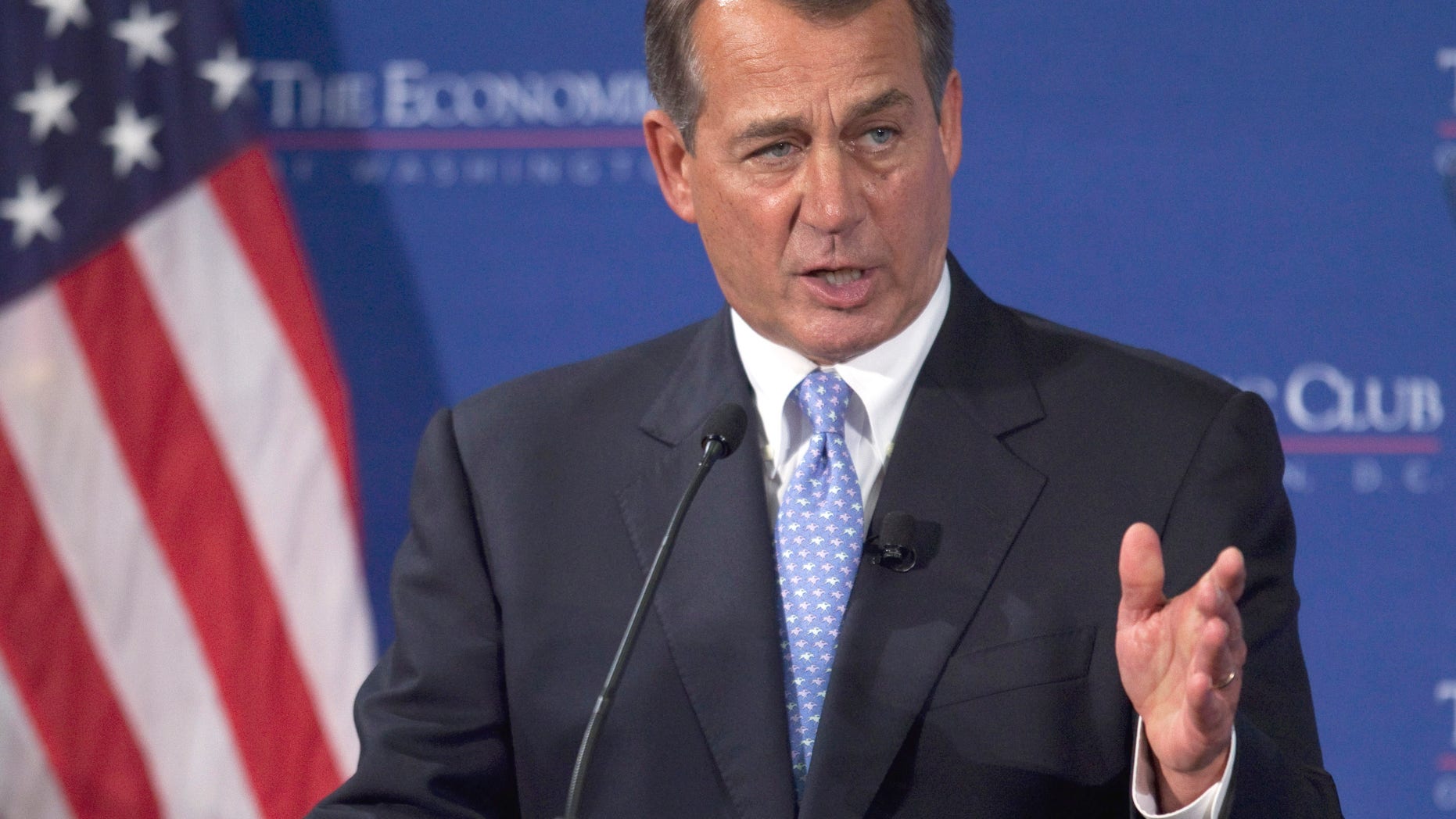 House Speaker John Boehner of Ohio talks about the economy during an address at the Economic Club of Washington, in Washington, Thursday, Sept. 15, 2011.