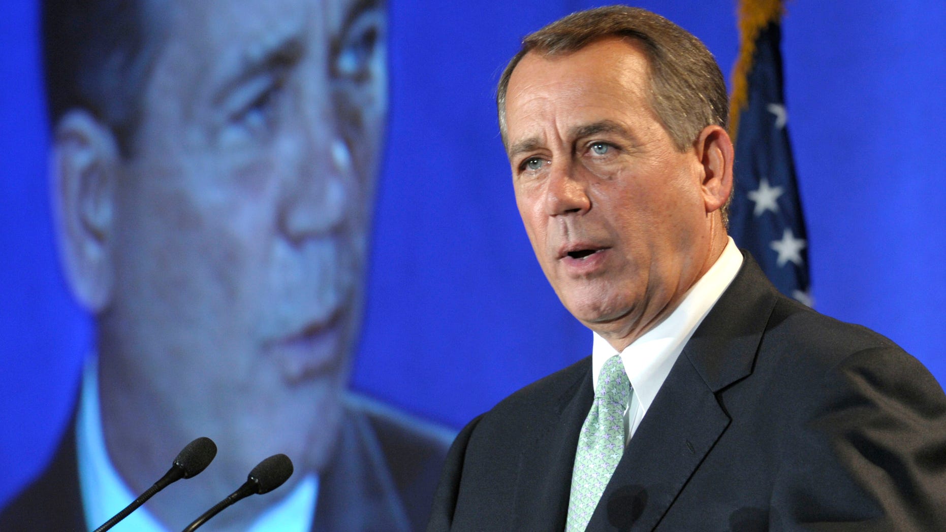 House Speaker John Boehner of Ohio speaks to the National Automobile Dealers Association meeting in Washington, Wednesday, Sept. 21, 2011.