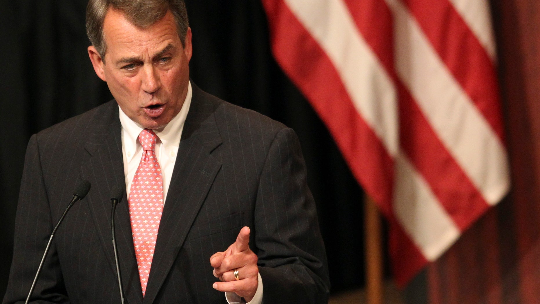 Monday: House Speaker John Boehner gestures as he addresses the Economic Club of New York in New York.