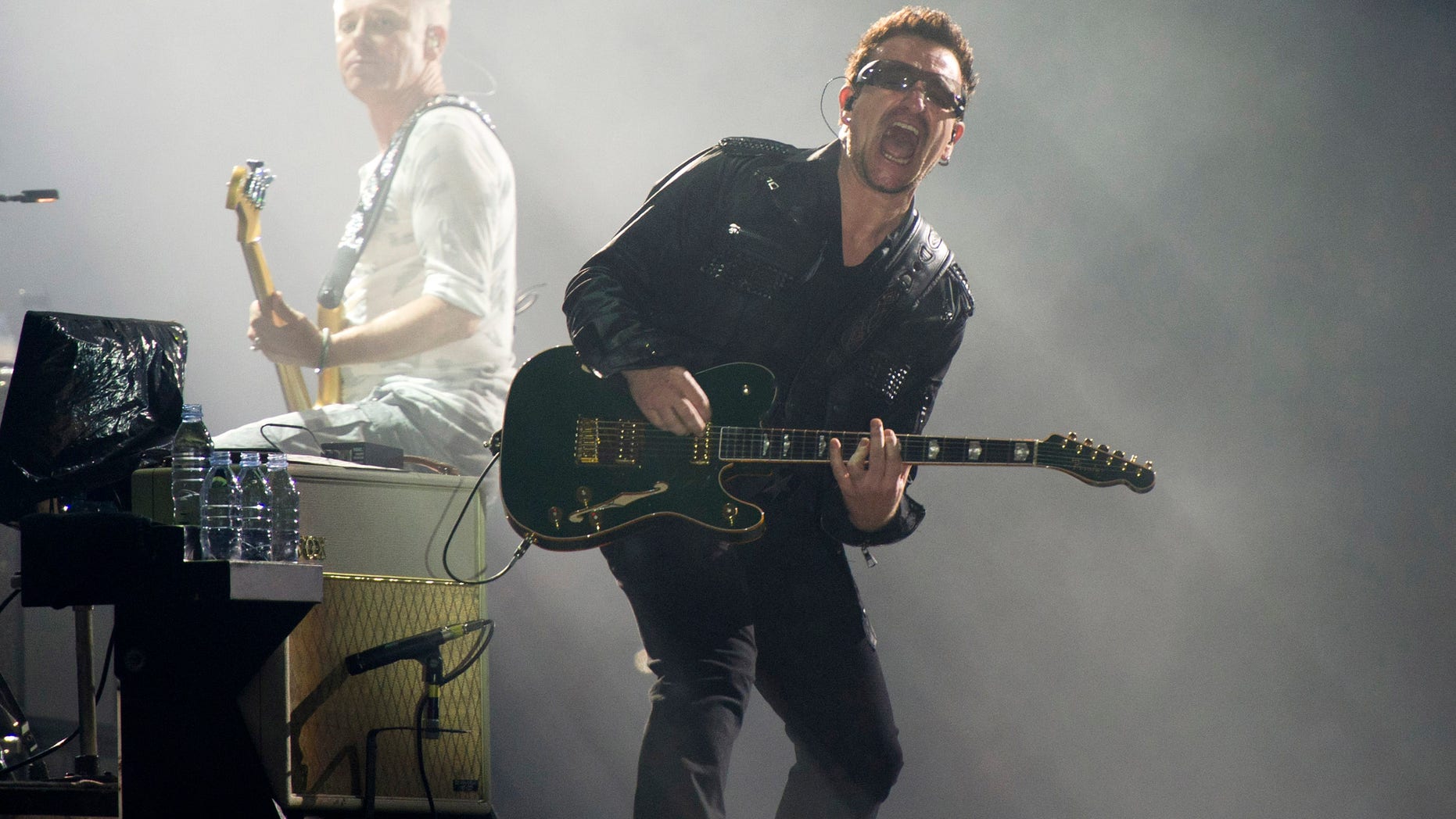 July 20, 2011. Bono, right, and Adam Clayton, from the rock group U2, perform in concert as part of U2s 360 Tour at the New Meadowlands Stadium in East Rutherford, N.J.