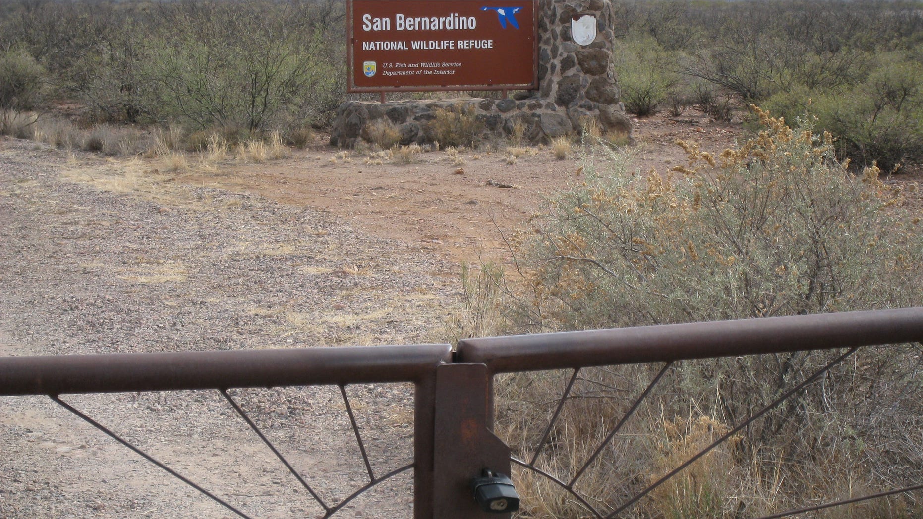 Jan. 8, 2010: A locked gate at the San Bernardino National Wildlife Refuge, where U.S. Customs and Border Protection agents usually wait for U.S. Forest Service officials to escort them onto federal lands even though they have keys for life-threatening situations, according to the House of Representatives' Natural Resources Committee Republicans.