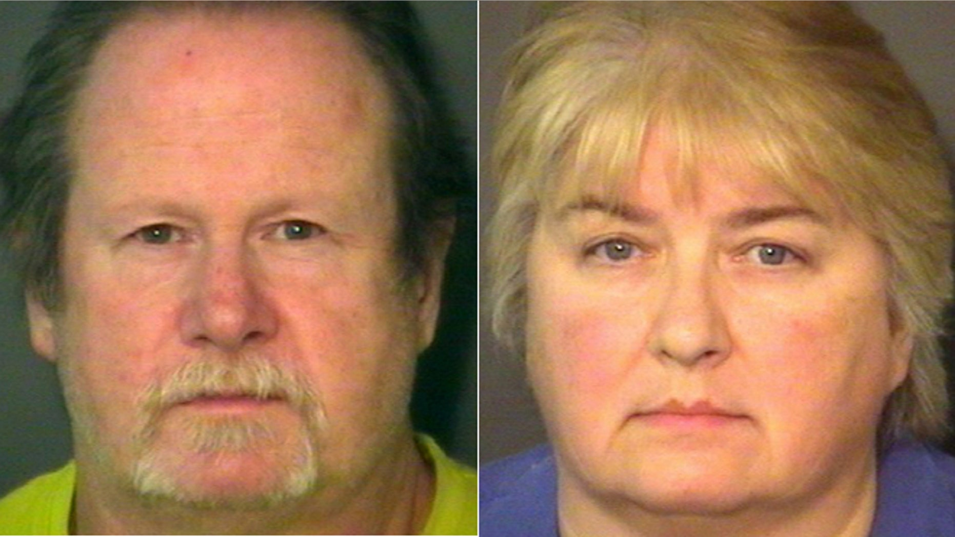 Dorian Lee Harper, left, is seen in an undated photo provided by the Union County, N.C. Sheriff's Office. Harper and Wanda Sue Larson, a North Carolina social worker, were arrested Friday after a foster child was found cuffed by the ankle to Larson's front porch in Monroe, N.C., with a dead chicken hanging from around his neck. Larson and Harper are charged with numerous offenses after a sheriff's deputy found the shivering 11-year-old boy. Larson is a supervisor with Union County Department of Social Services. The couple, both 57, adopted four children and were serving as foster parents to the fifth child. The children, ages 8 to 14, have been removed from the home. (AP/Union County, N.C. Sheriff's Office)