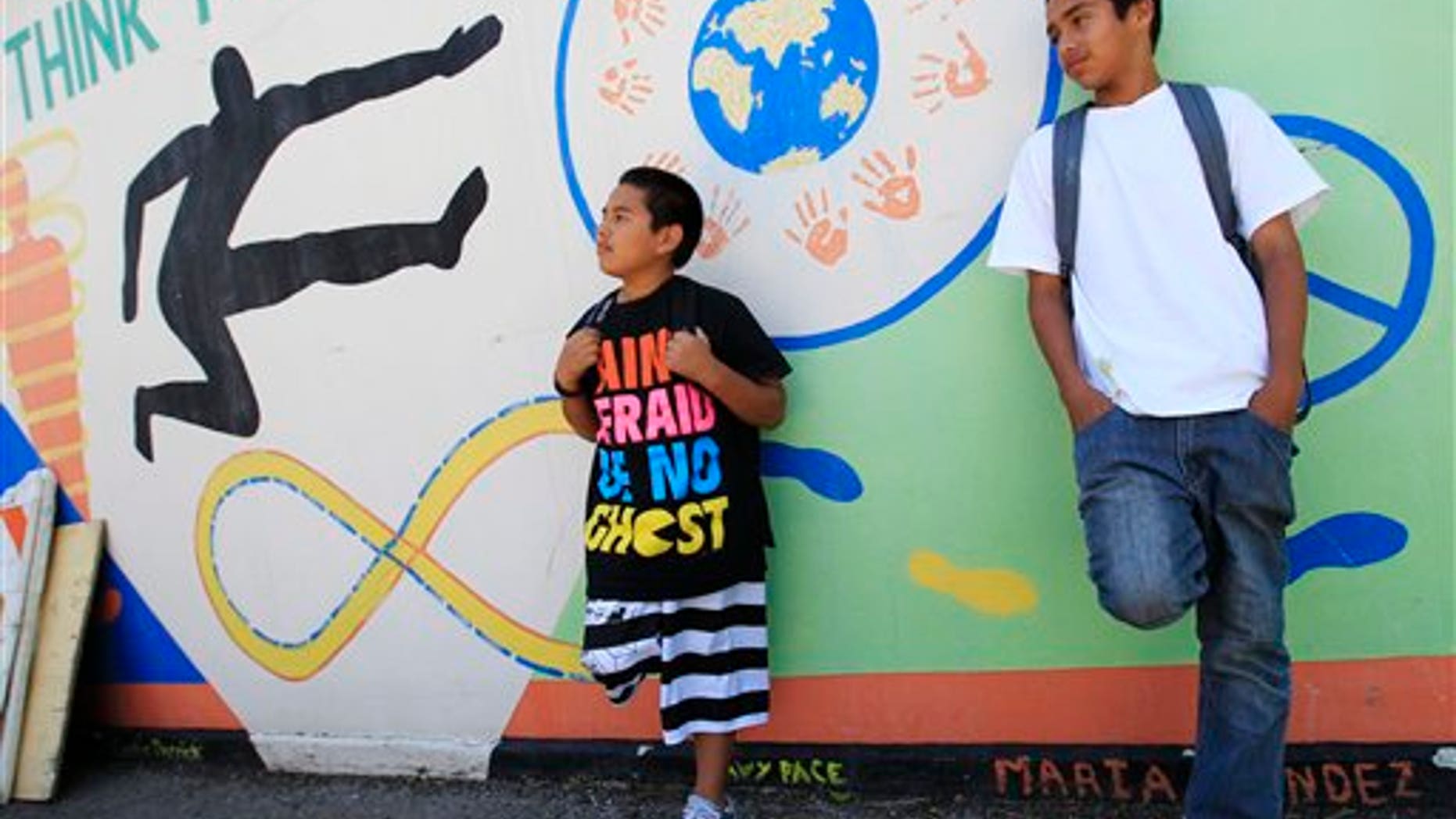 May 10: Van Buren Elementary school seventh grade students take a break at school in Stockton, California.
