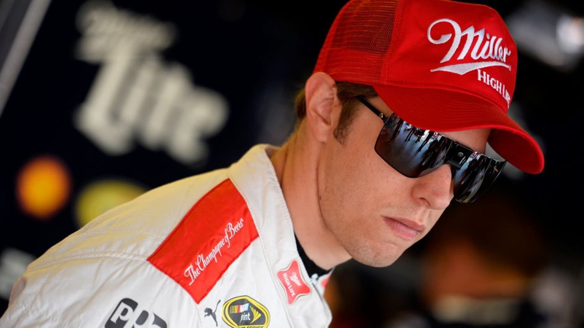 DARLINGTON, SC - SEPTEMBER 04: Brad Keselowski, driver of the #2 Miller Lite Ford, looks on in the garage area during practice for the NASCAR Sprint Cup Series Bojangles' Southern 500 at Darlington Raceway on September 4, 2015 in Darlington, South Carolina. (Photo by Robert Laberge/NASCAR via Getty Images)