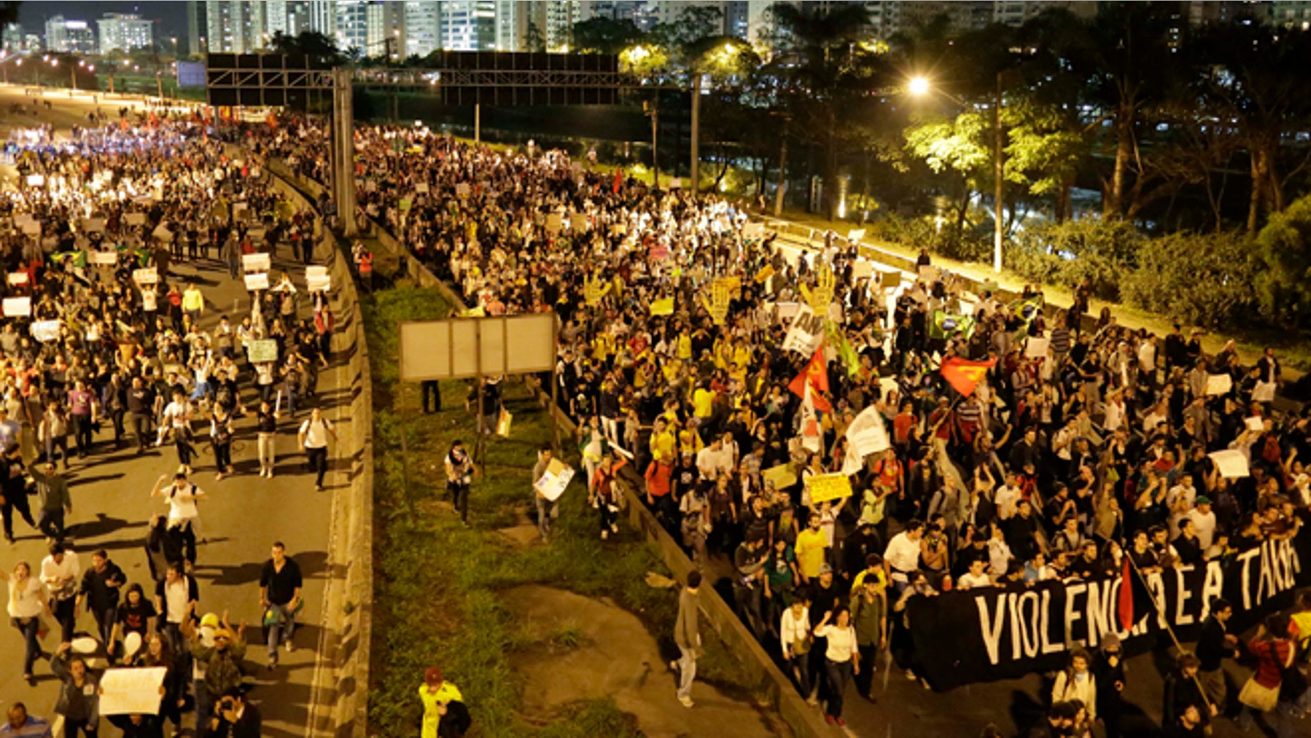 June 17, 2013: Protestors march in Sao Paulo, Brazil. Protesters massed in at least seven Brazilian cities Monday for another round of demonstrations voicing disgruntlement about life in the country, raising questions about security during big events like the current Confederations Cup and a papal visit next month.