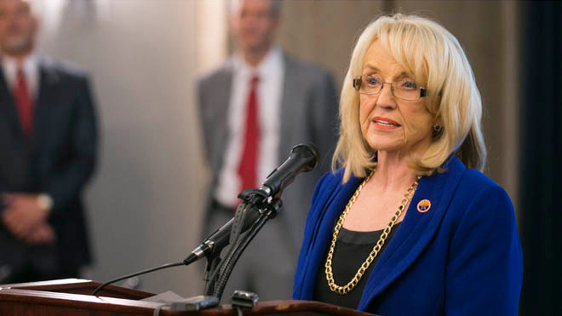 May 22, 2014: Arizona Gov. Jan Brewer speaks during a press briefing in Phoenix.
