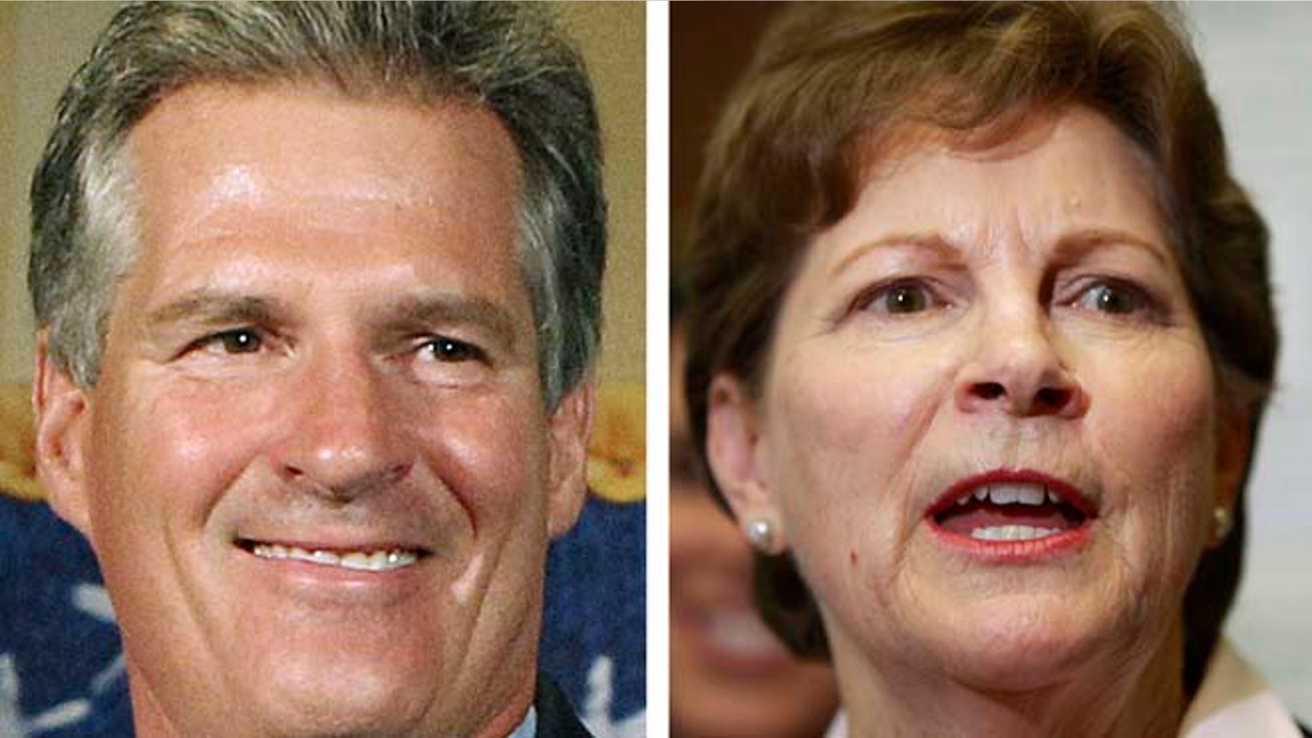 These 2014 file photos show Republican candidate for U.S. Senate Scott Brown, left, and incumbent Democrat U.S. Sen. Jeanne Shaheen, right, in Concord, N.H.