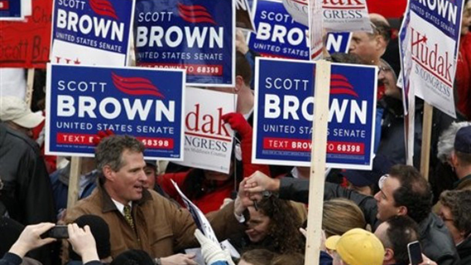 Scott Brown campaigns on Main Street in North Andover, Mass., Jan. 18. (AP Photo)