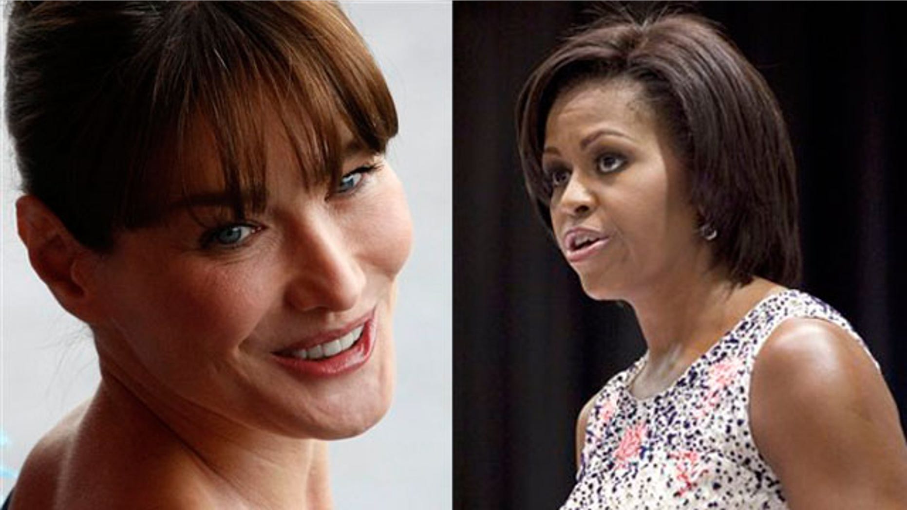 Shown here are French first lady Carla Bruni, left, and U.S. first lady Michelle Obama. (AP Photos)