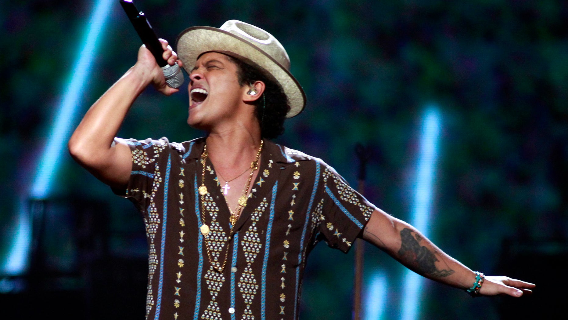 September 21, 2013. Bruno Mars performs during the iHeartRadio Music Festival in Las Vegas, Nevada.