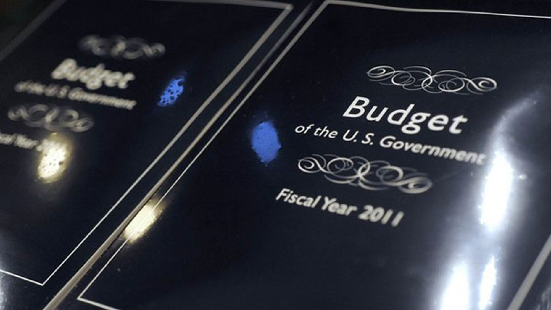 The cover of President Obama's 2011 budget is seen as copies are unpacked for distribution to Senate staff on Capitol Hill Feb. 1.