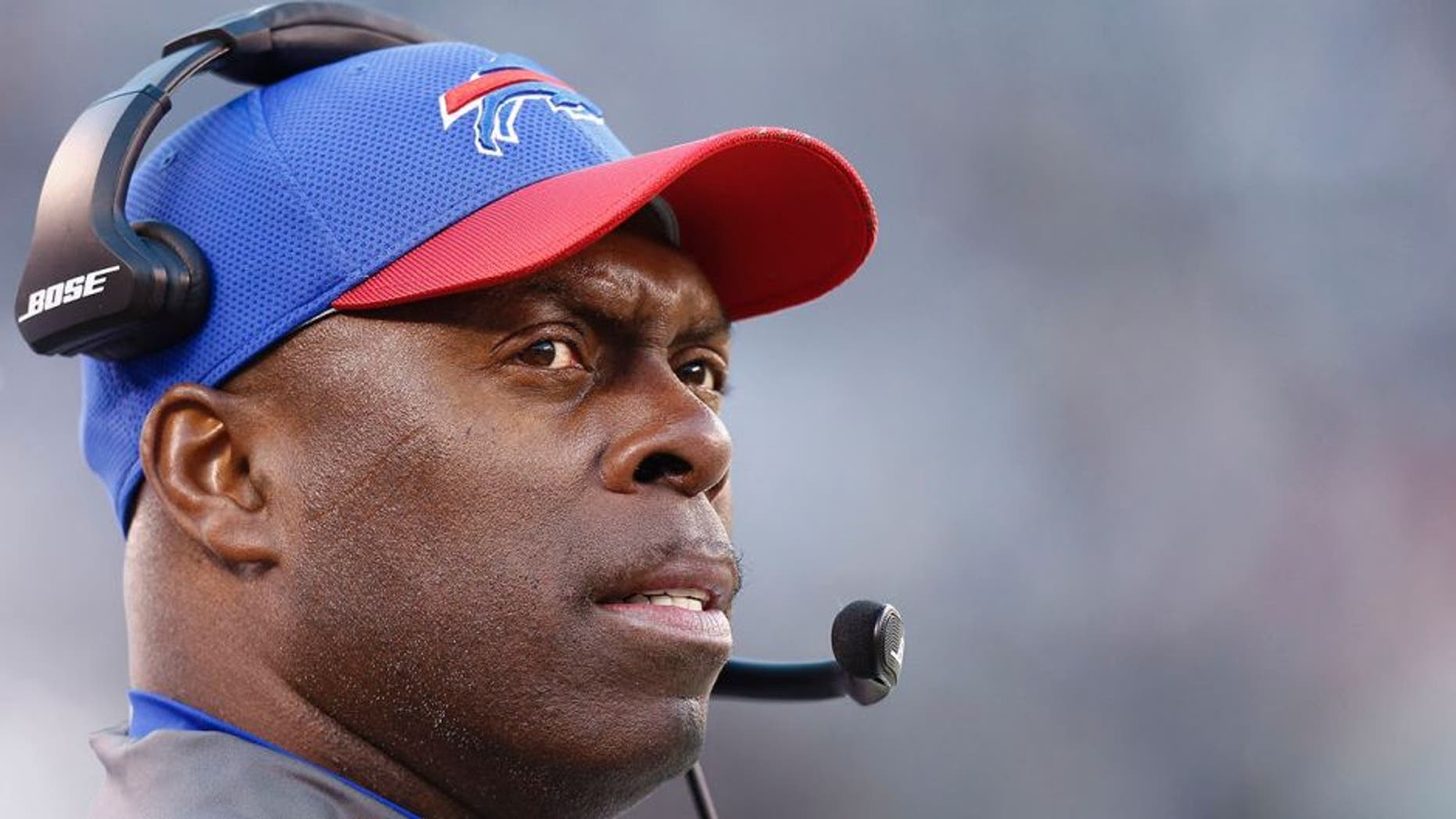 EAST RUTHERFORD, NJ - JANUARY 01: Head coach Anthony Lynn of the Buffalo Bills stands on the sidelines against the New York Jets at MetLife Stadium on January 1, 2017 in East Rutherford, New Jersey. (Photo by Jeff Zelevansky/Getty Images)