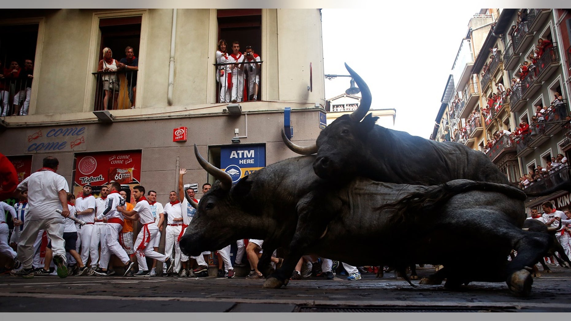 A graphic video showed a bull kill itself in Spain after its horns were lit on fire.