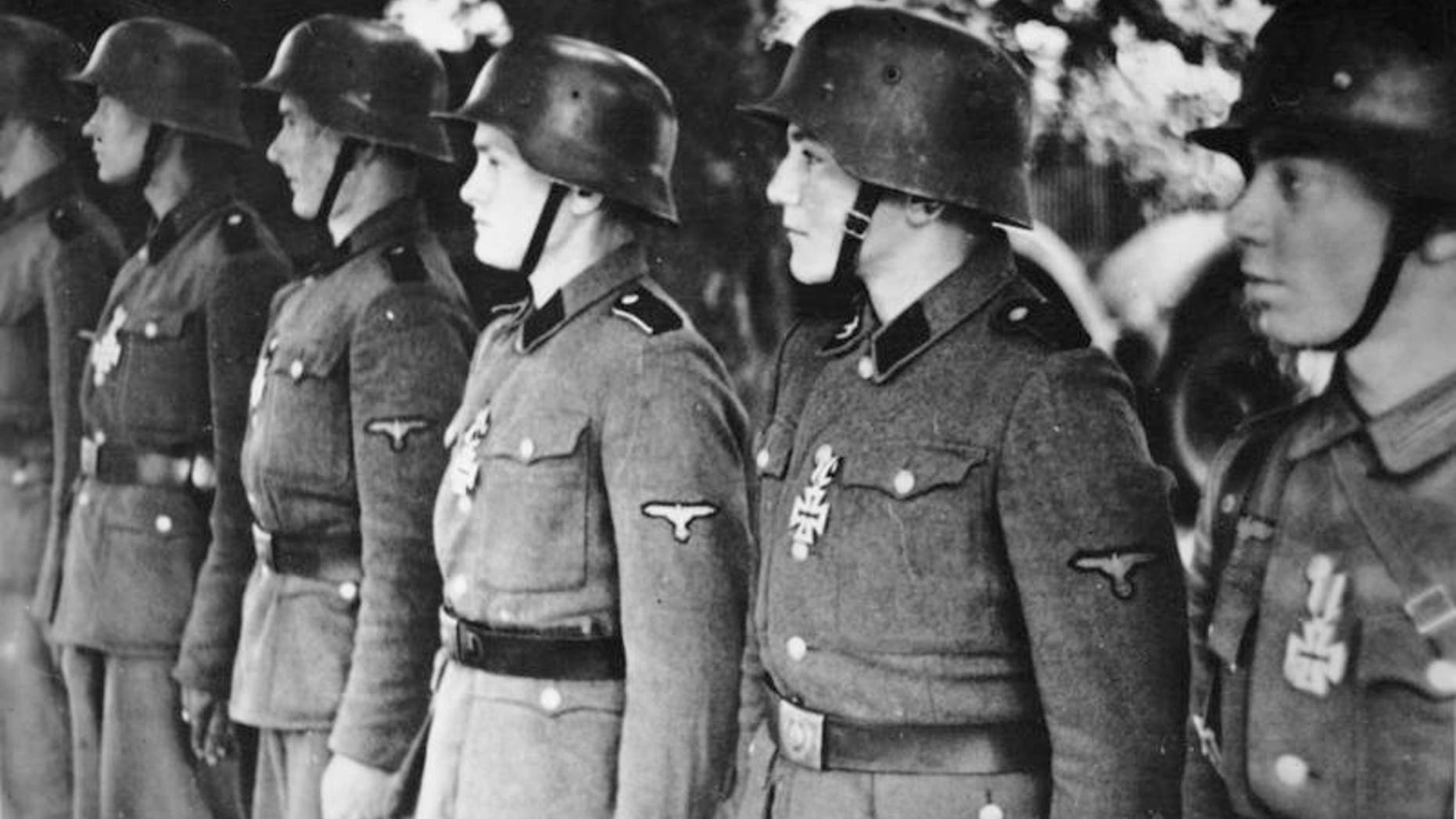 Members of the Waffen SS on parade.
